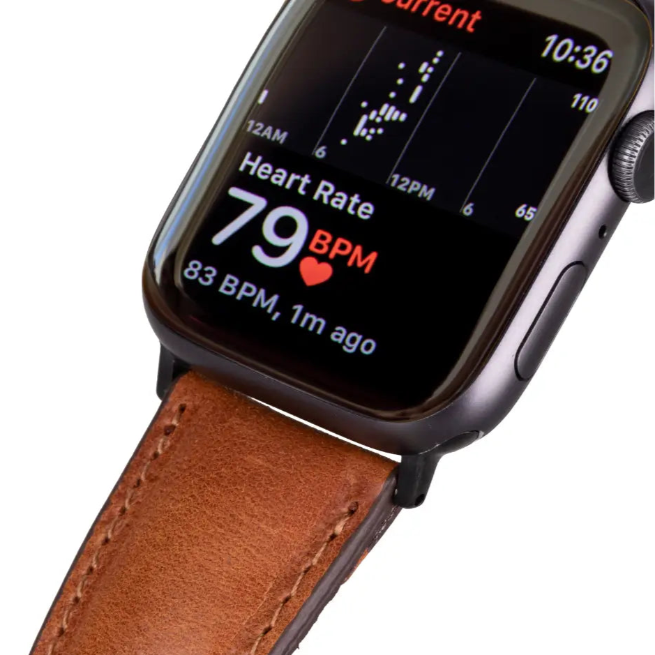 Premium Camel Brown Leather Apple Watch Band - Classic Strap for Apple Watch Series 9/8/7/SE/6/5/4/3 - Durable & Comfortable for Work, Travel & Everyday Wear
