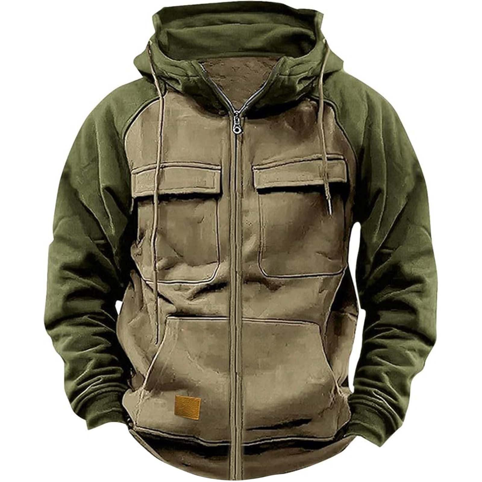 Men's Camo Zip-Up Hoodie - Vintage Long Sleeve Pullover with Pocket | Outdoor & Casual Wear