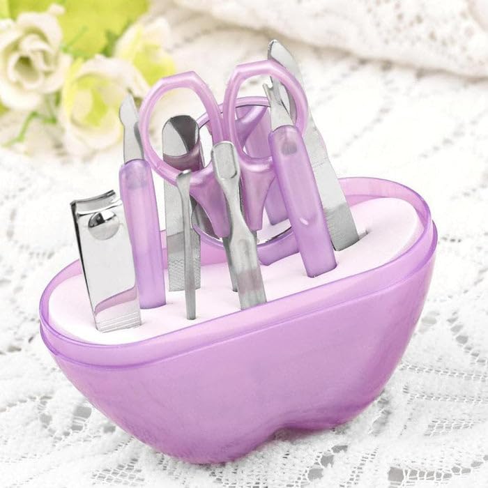PBG MEGA MART™ 8-in-1 Apple Shaped Manicure Set - Compact Stainless Steel Pedicure Tools with Nail Clippers, Cleaner & Carry Case - Professional Salon Nail Care Kit for Home & Travel Use