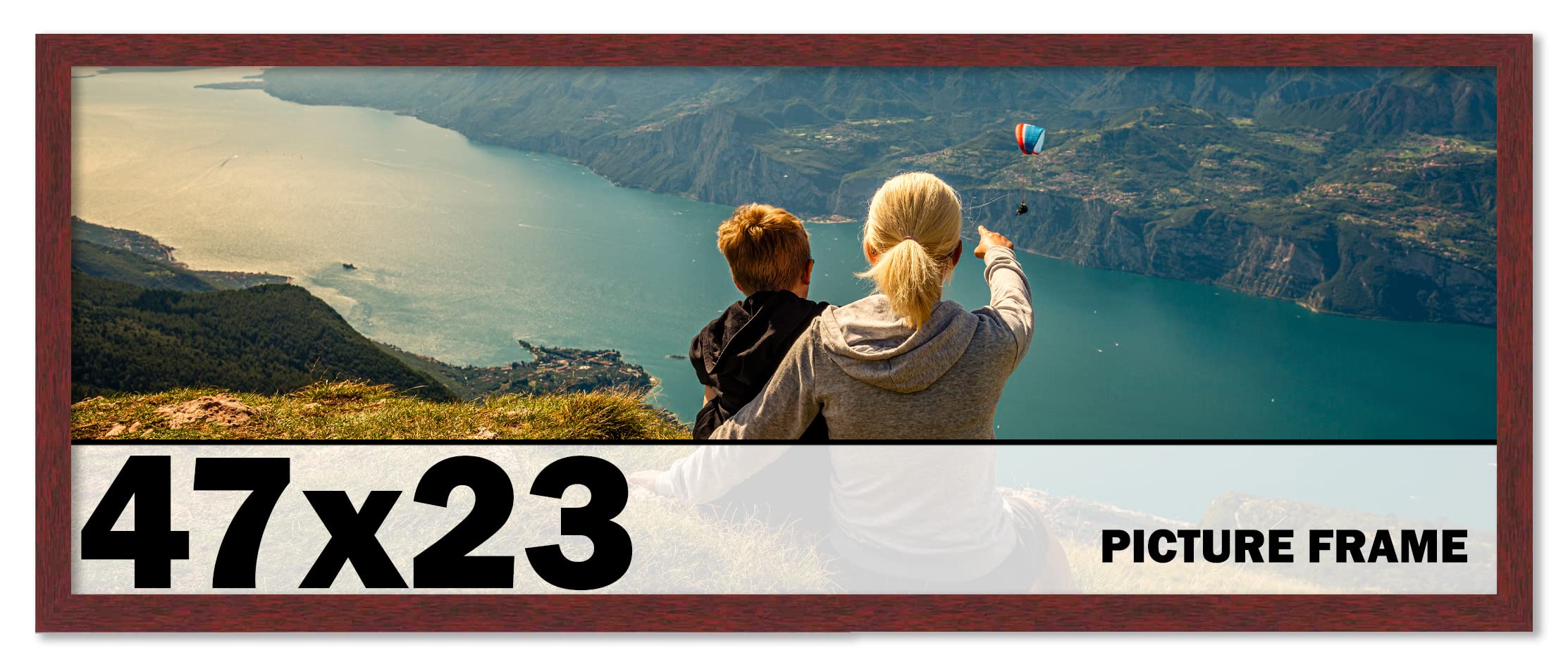 CountryArtHouse 47x23 Inch Solid Mahogany Wood Picture Frame with UV Acrylic Plexiglass - Acid-Free Foam Backing Board & Hanging Hardware Included - Perfect for Wall Art, Family Photos, and Home Decor