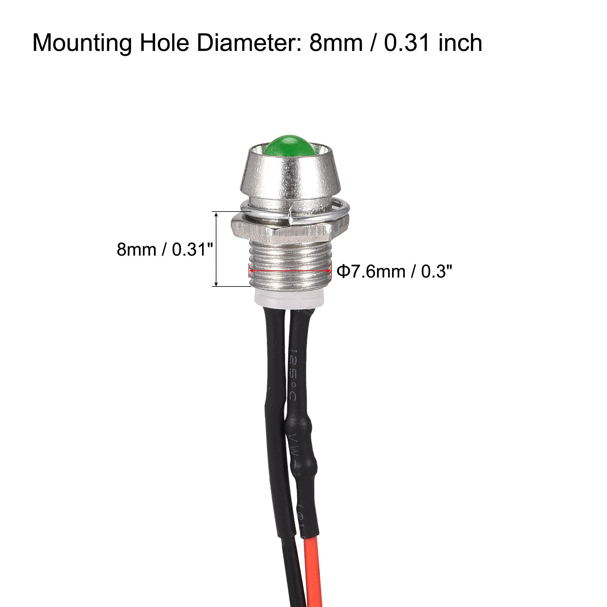 uxcell 12V 8mm Green LED Indicator Light - AC/DC Panel Mount Signal Lamp with Metal Shell (5 Pack) - Perfect for Industrial Equipment, Control Panels & DIY Electronics Projects
