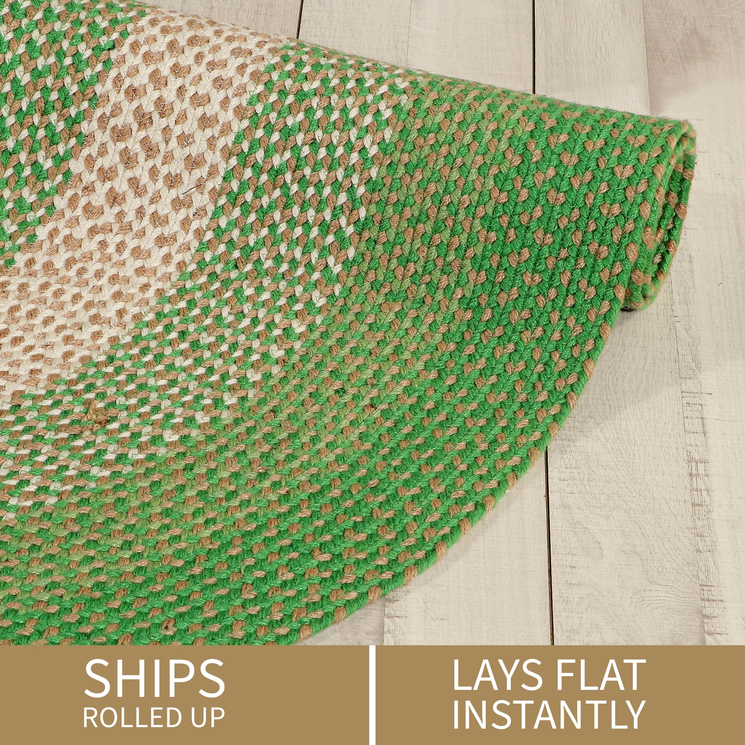 Super Soft Braided Area Rug - 4' Round Green & Taupe Beige Indoor/Outdoor Rug for Dining Room, Patio, Porch | Durable & Stylish Home Decor for Living Spaces