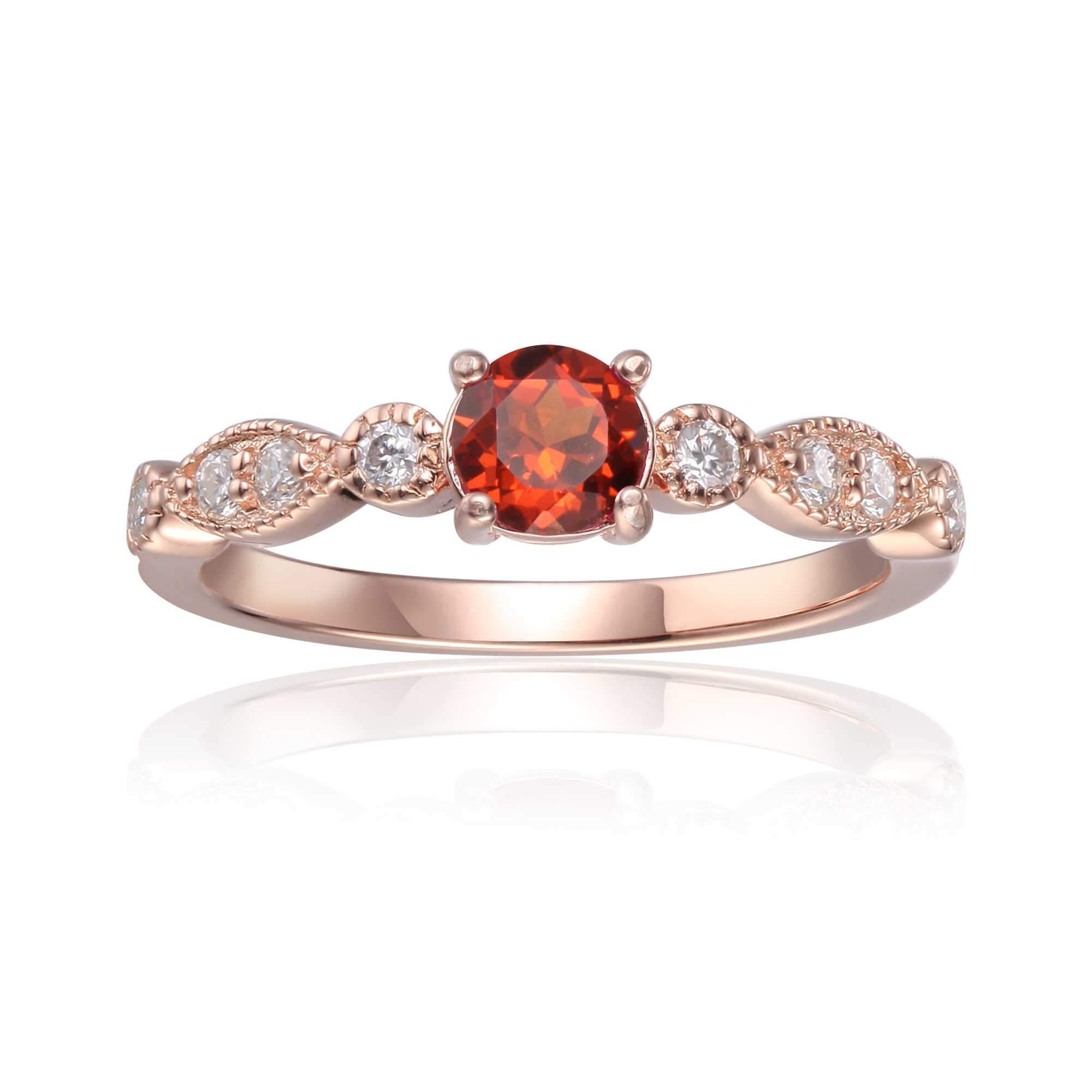 Round Solitaire Spessartite Garnet Ring - 14K Gold Engagement Jewelry for Women | Perfect for Weddings, Anniversaries & Special Occasions