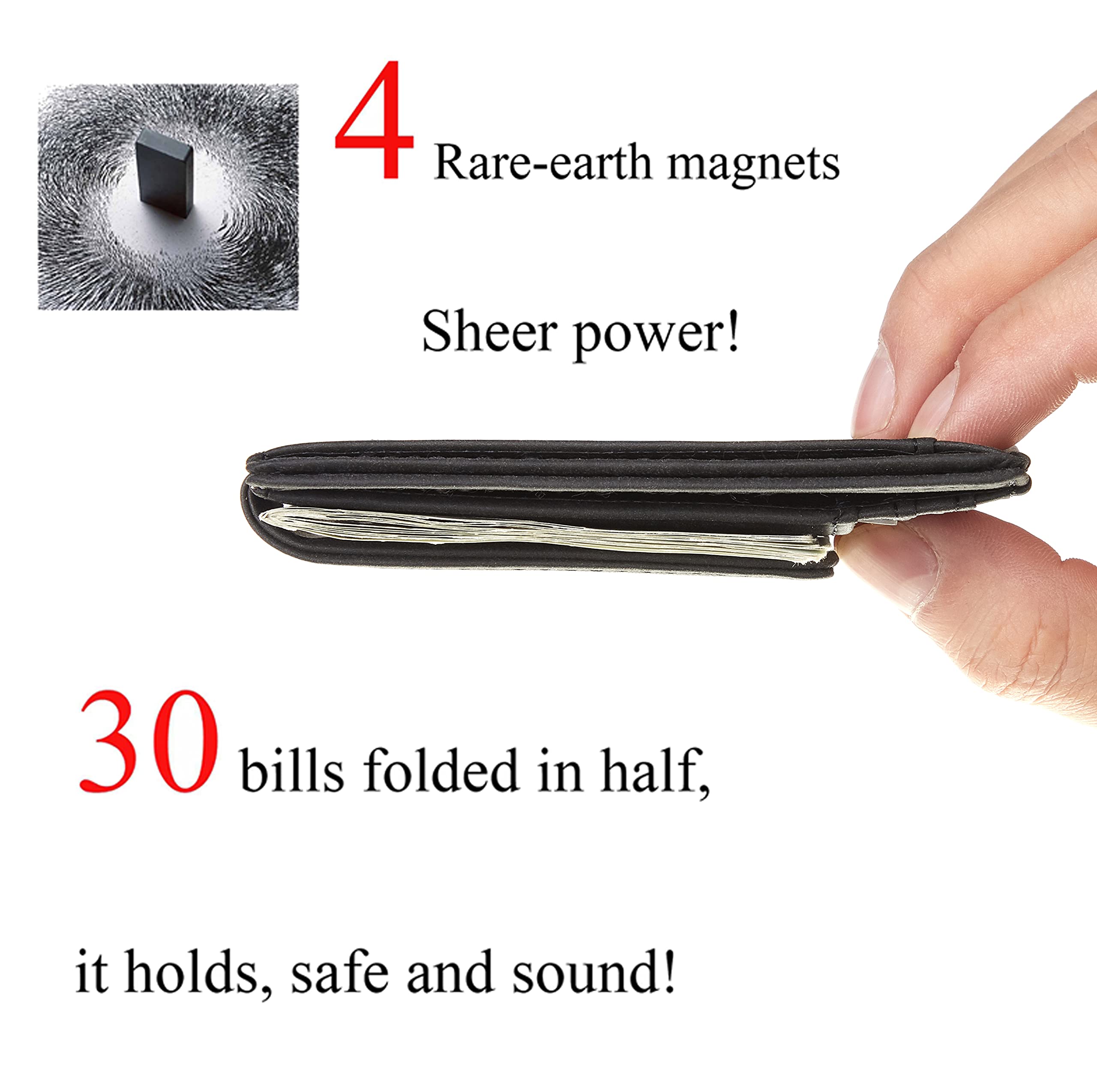 Slim Minimalist Leather Wallet for Men - RFID Blocking Magnetic Money Clip Credit Card Holder - Holds Cash & Cards - Perfect for Travel, Business & Everyday Use
