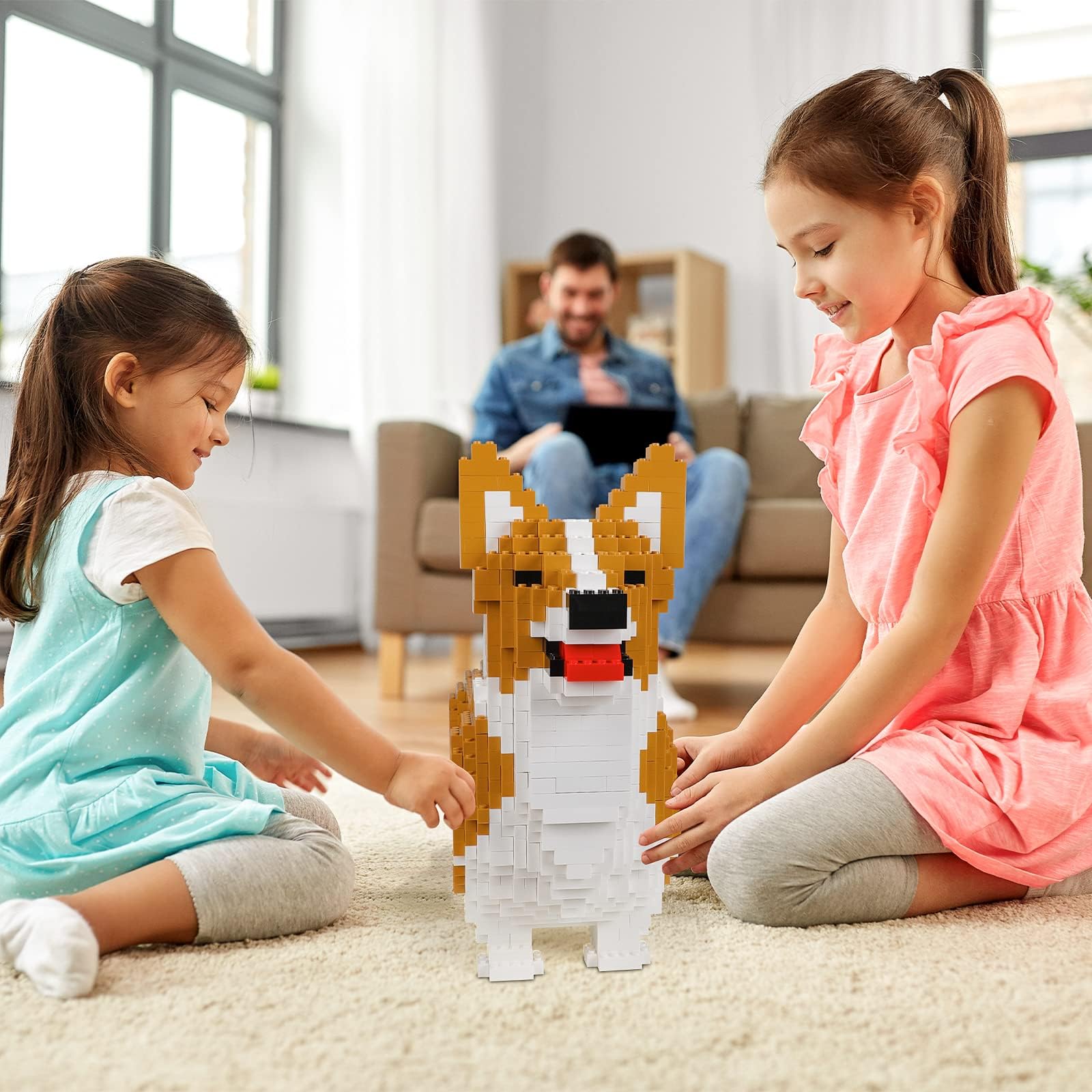 **1520PCS DIY 3D Dog Building Blocks Set - 1:1 Life-Size Corgi Model, Animal Block Toy for Kids & Adults | Creative Gift for Pet Lovers, Home Decor & Educational STEM Play**