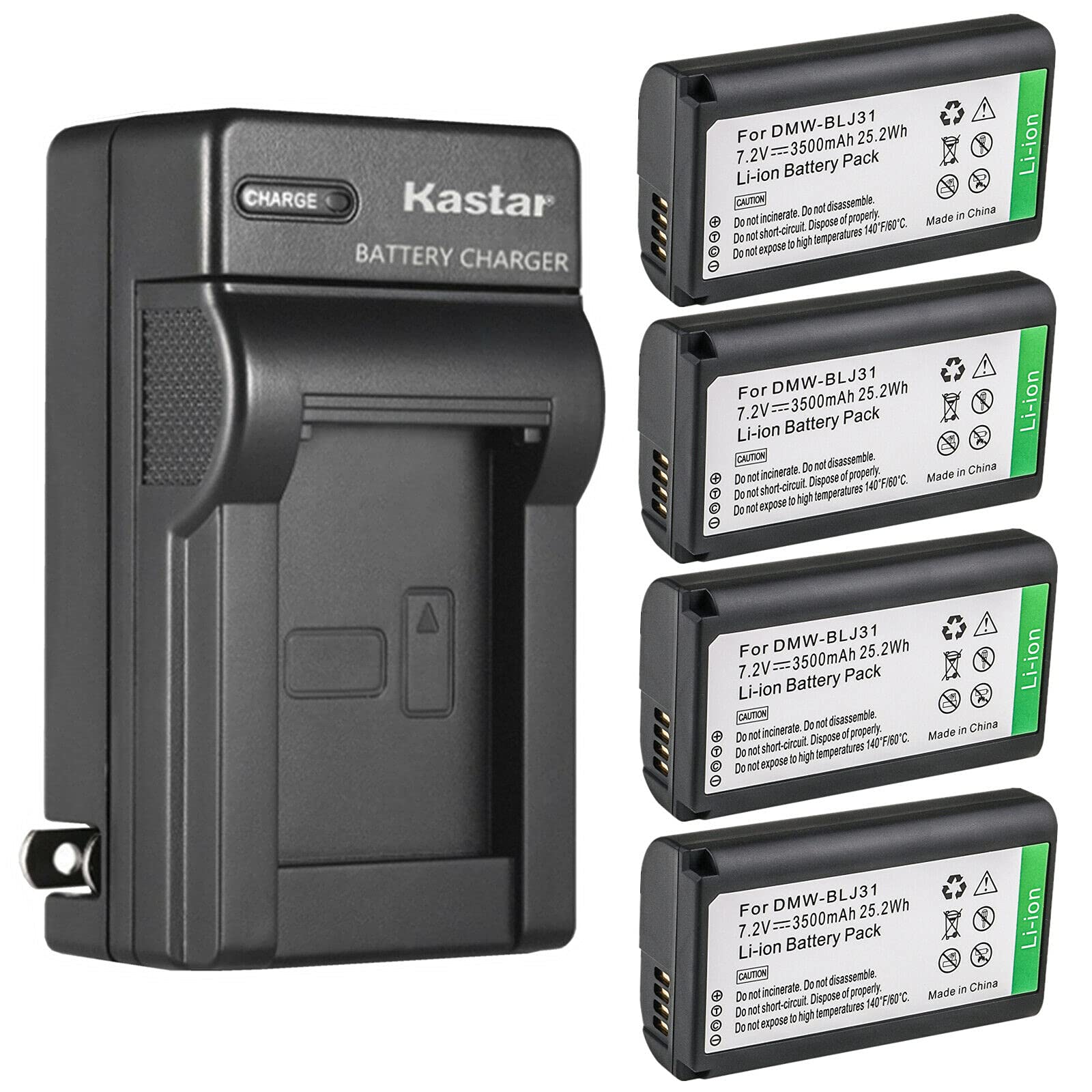 Kastar 4-Pack Replacement Battery & AC Wall Charger Kit for Panasonic DMW-BLJ31/DMW-BLJ31e - Compatible with LUMIX S1/S1R/S1H & DMW-BGS1R Cameras - Professional Photography & Videography Power Solution