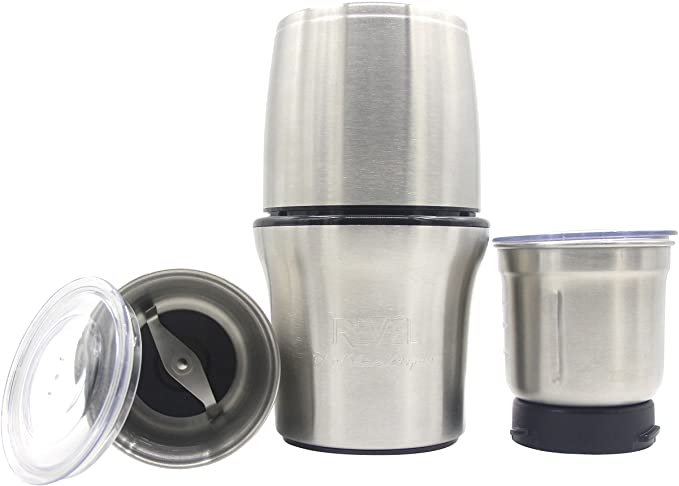 Revel CCM102 Stainless Steel Wet and Dry Coffee Grinder, Spice Grinder & Chutney Maker with 2 Bowls - 220V Silver - Perfect for Home Kitchens & Coffee Shops