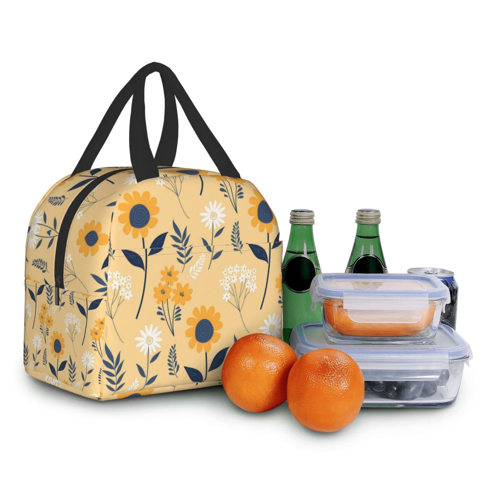 Floral Sunflower Insulated Lunch Bag - Reusable & Leak-Proof Portable Lunch Box for Men & Women - Perfect for Work, School, Travel, Picnic & Outdoor Activities