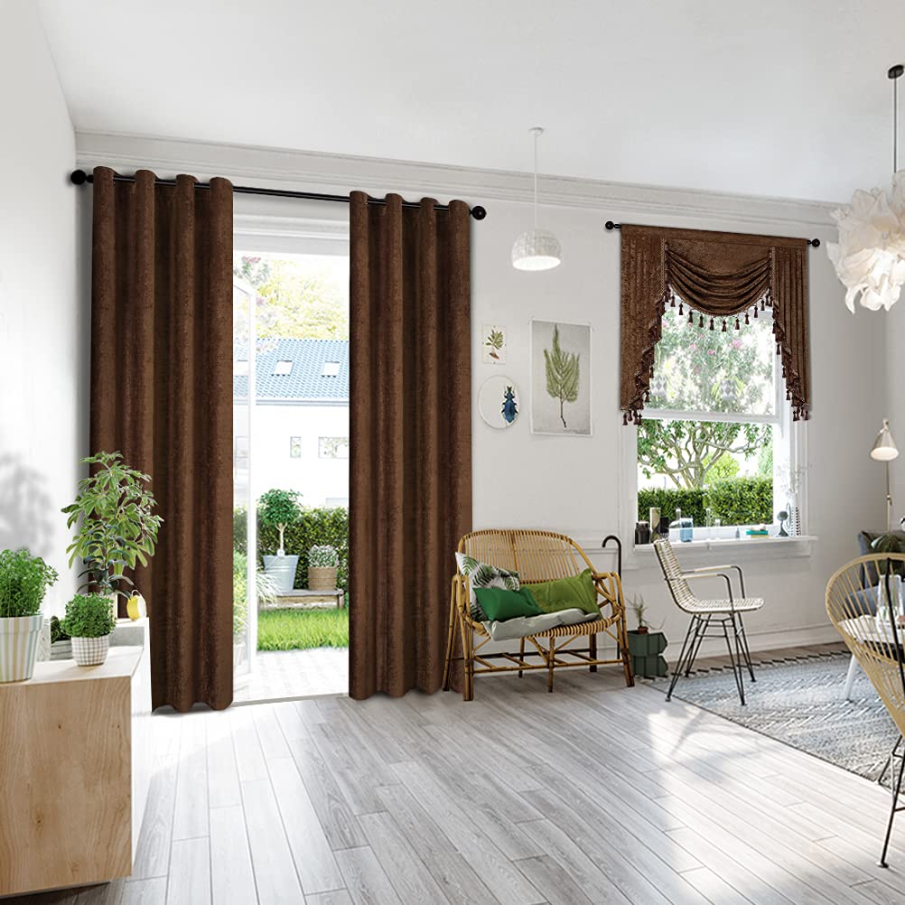 ELKCA Thick Chenille Window Curtains Valance - Chocolate Waterfall Valance for Living Room & Bedroom - Rod Pocket Design - 1 Panel (39 Inches Wide) - Perfect for Small Windows, Home Decor & Room Treatment