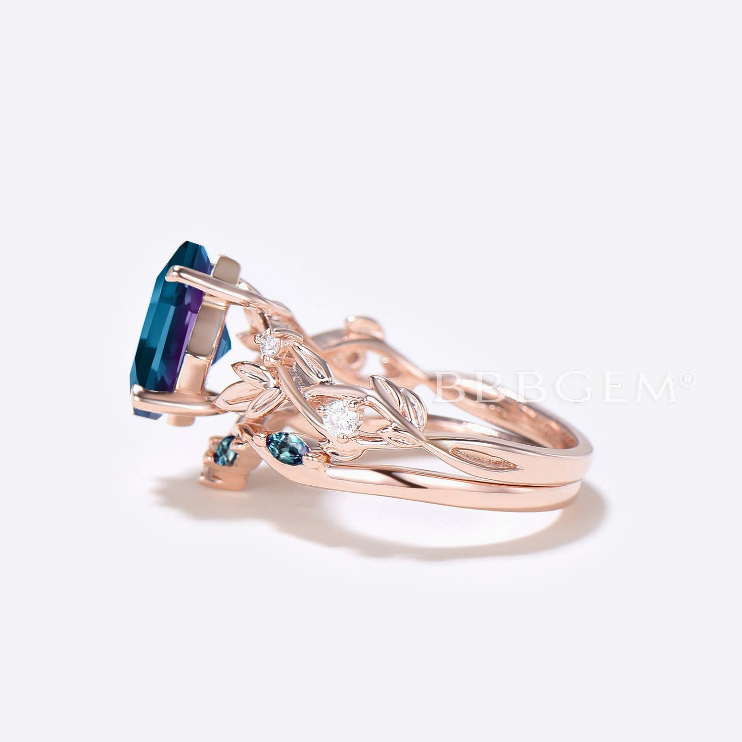 Princess Color Changing Alexandrite Twisted Ring - Nature Inspired Bridal Jewelry Set for Engagement, Wedding & Anniversary Gifts