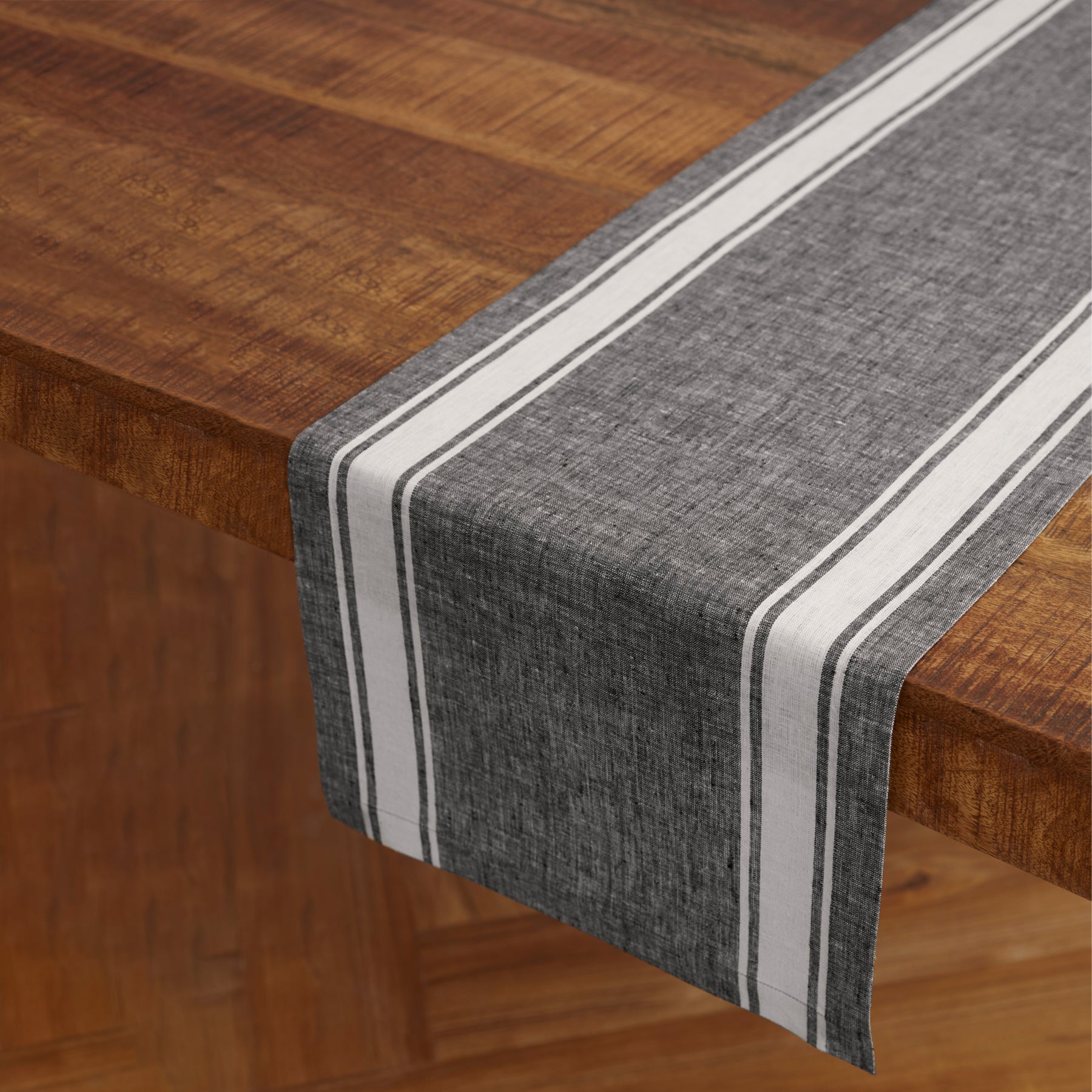 Farmhouse Stripe Table Runner - Cotton Linen Blend, 12x72 Inches, Rustic Decor for Dining Table, Kitchen, Wedding & Holiday Decorations