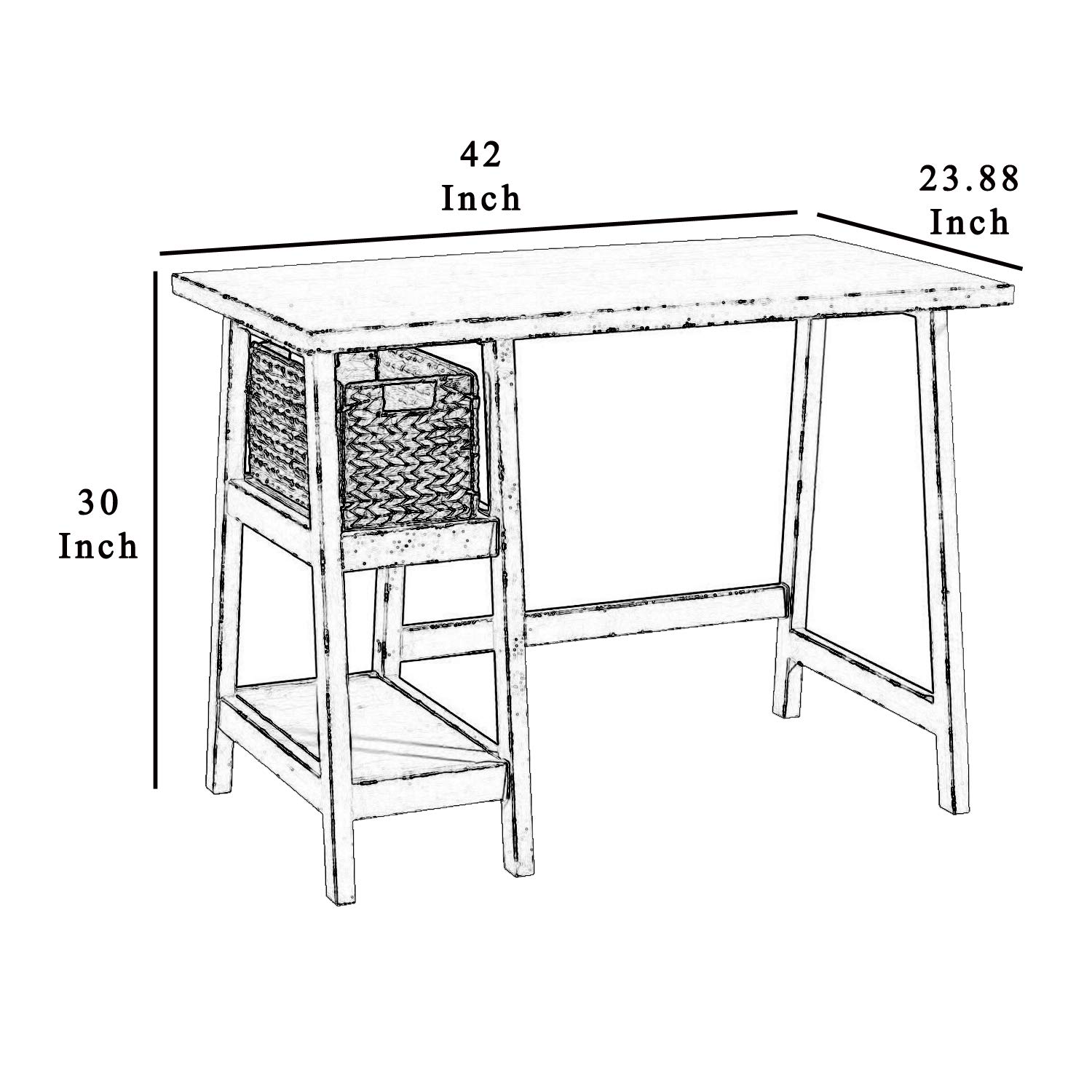 Distressed White Wooden Desk with Two Display Shelves & Trestle Base - Small Home Office Desk for Study, Work, or Dorm Room | Benjara Benzara Writing Table