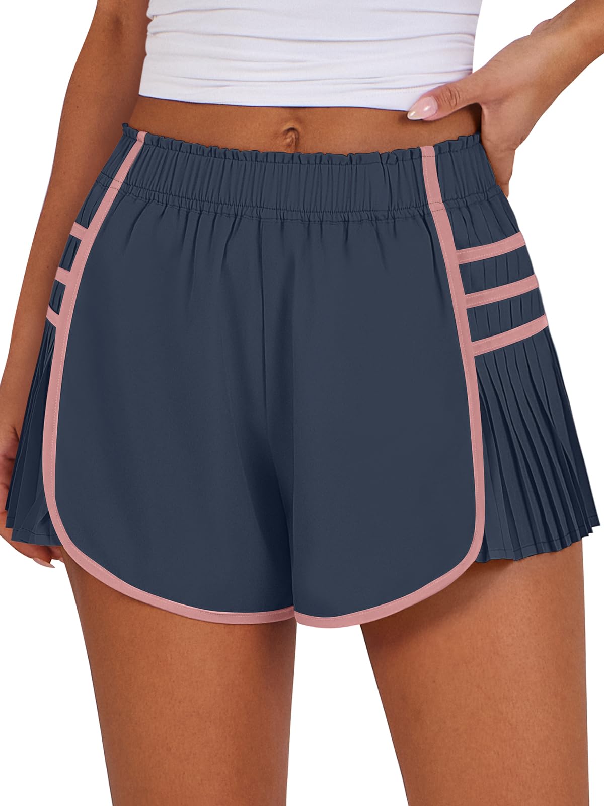 Caracilia Women's High Waisted Running Shorts - Flowy Pleated Athletic Shorts for Tennis, Workout & Gym - Breathable Summer Activewear for Jogging, Yoga & Casual Wear