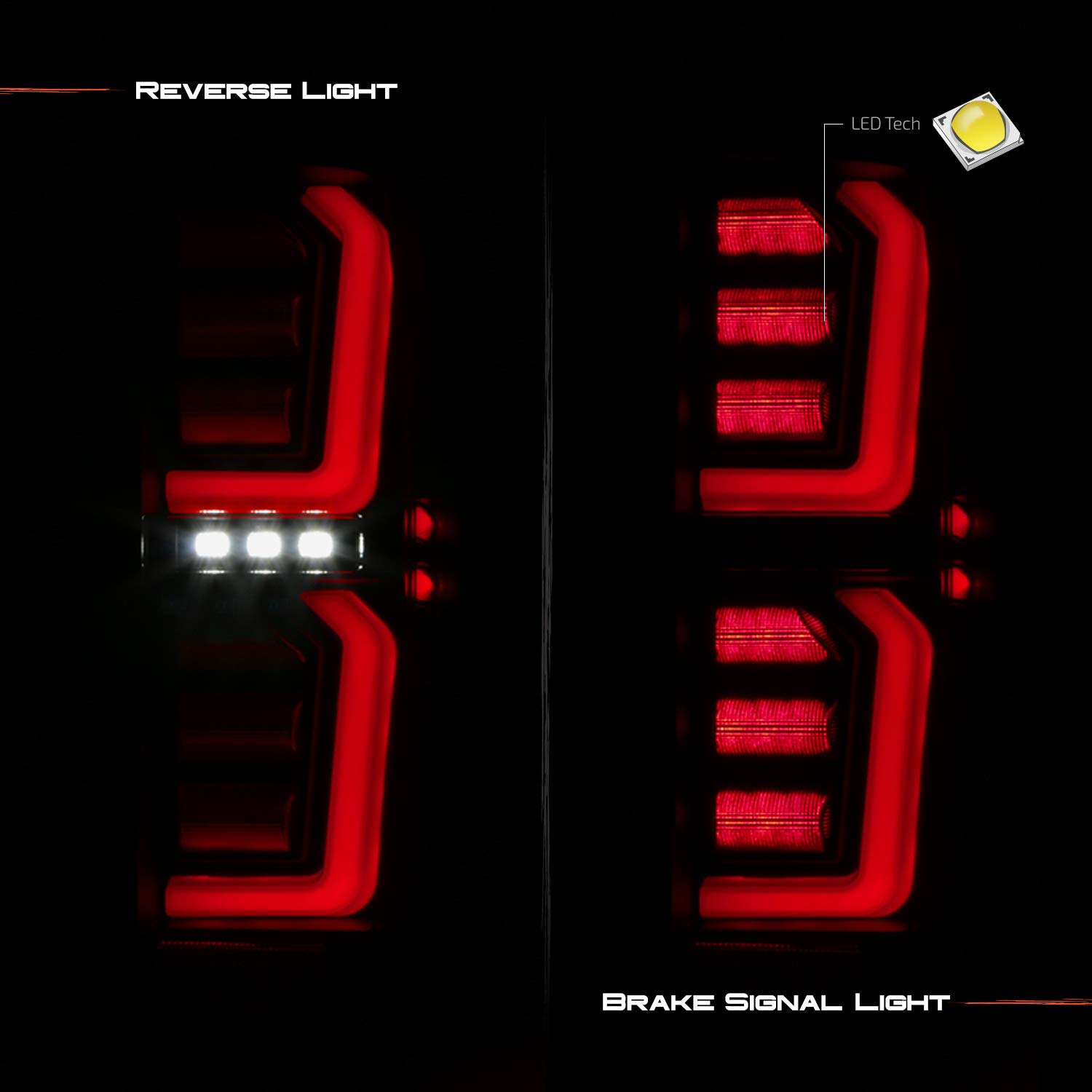 AKKON LED Tail Lights for 2019-2024 GMC Sierra 1500/2500HD/3500HD - Black Tube Bar Style Brake Lamps Pair (Driver & Passenger Side) - Upgrade for Non-LED Models | Enhanced Visibility & Stylish Look for Night Driving & Off-Road Adventures
