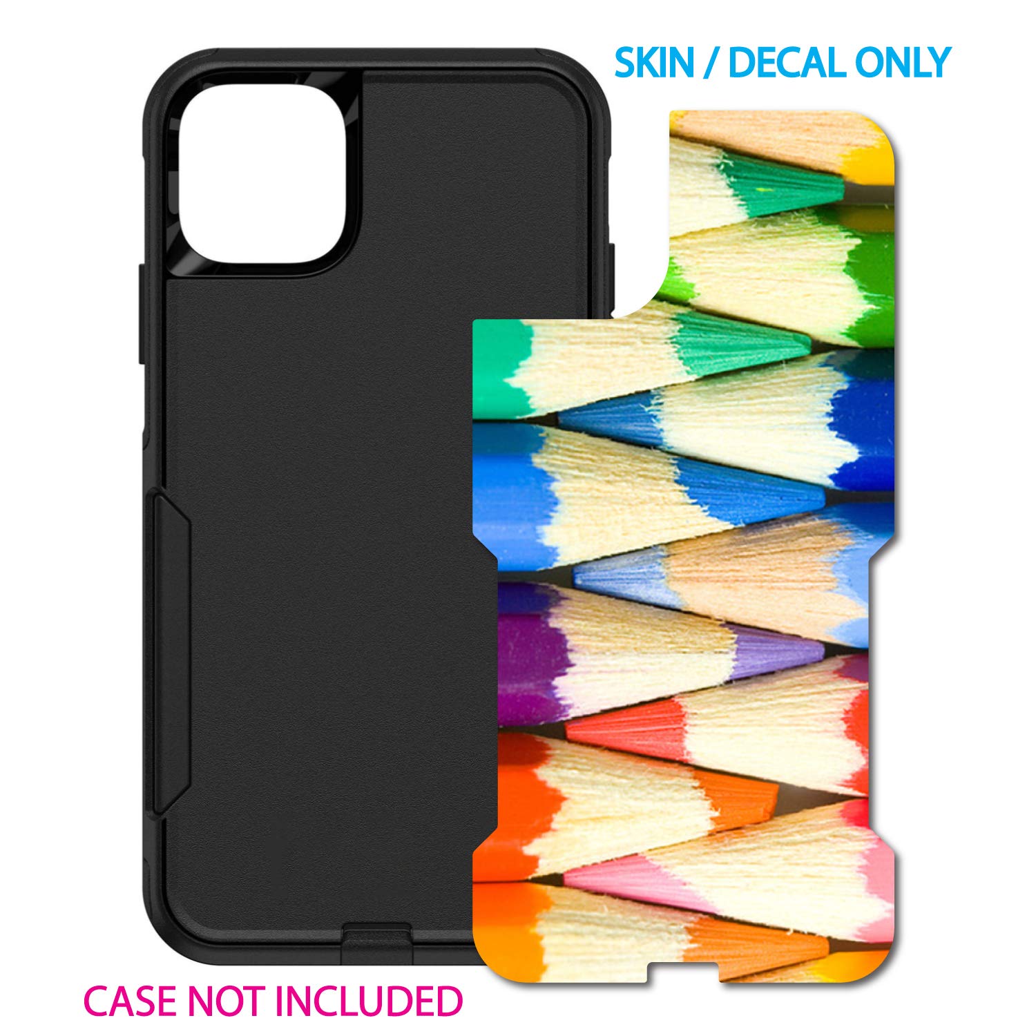 Custom iPhone 11 Pro Max Skin for OtterBox Commuter - Rainbow Pencil Design | Durable Phone Decal for Artists & Students