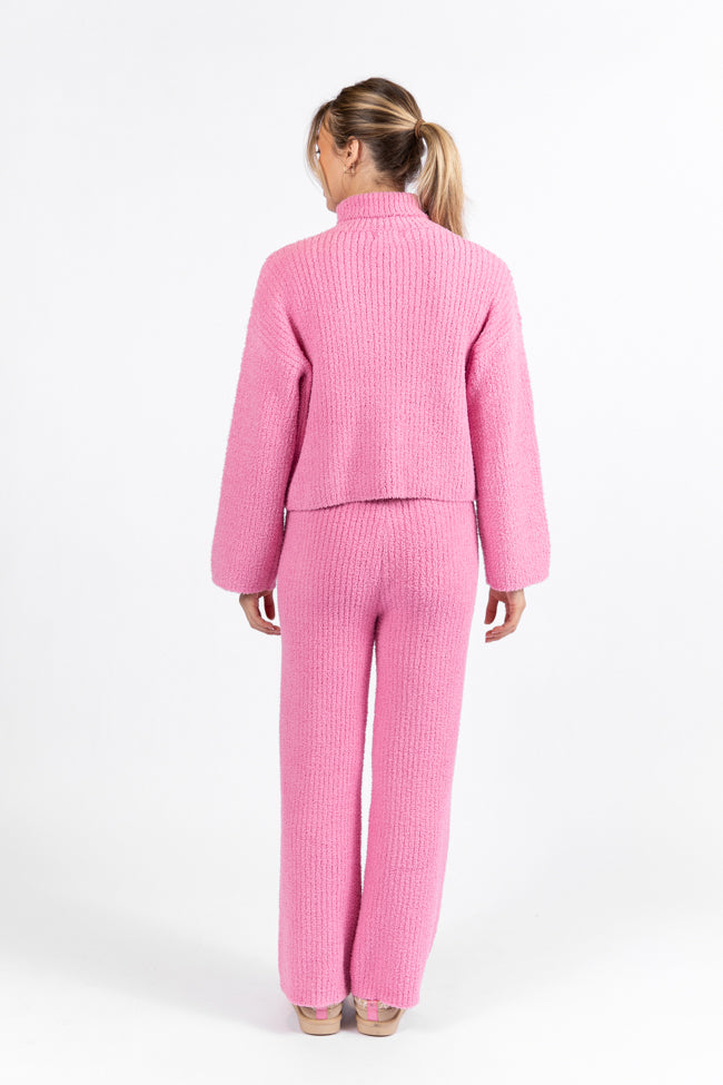Cozy Candy Pink Fuzzy Turtleneck Sweater Set - Women's Winter Knitwear Outfit | Perfect for Casual Wear, Holiday Parties & Cold Weather Fashion