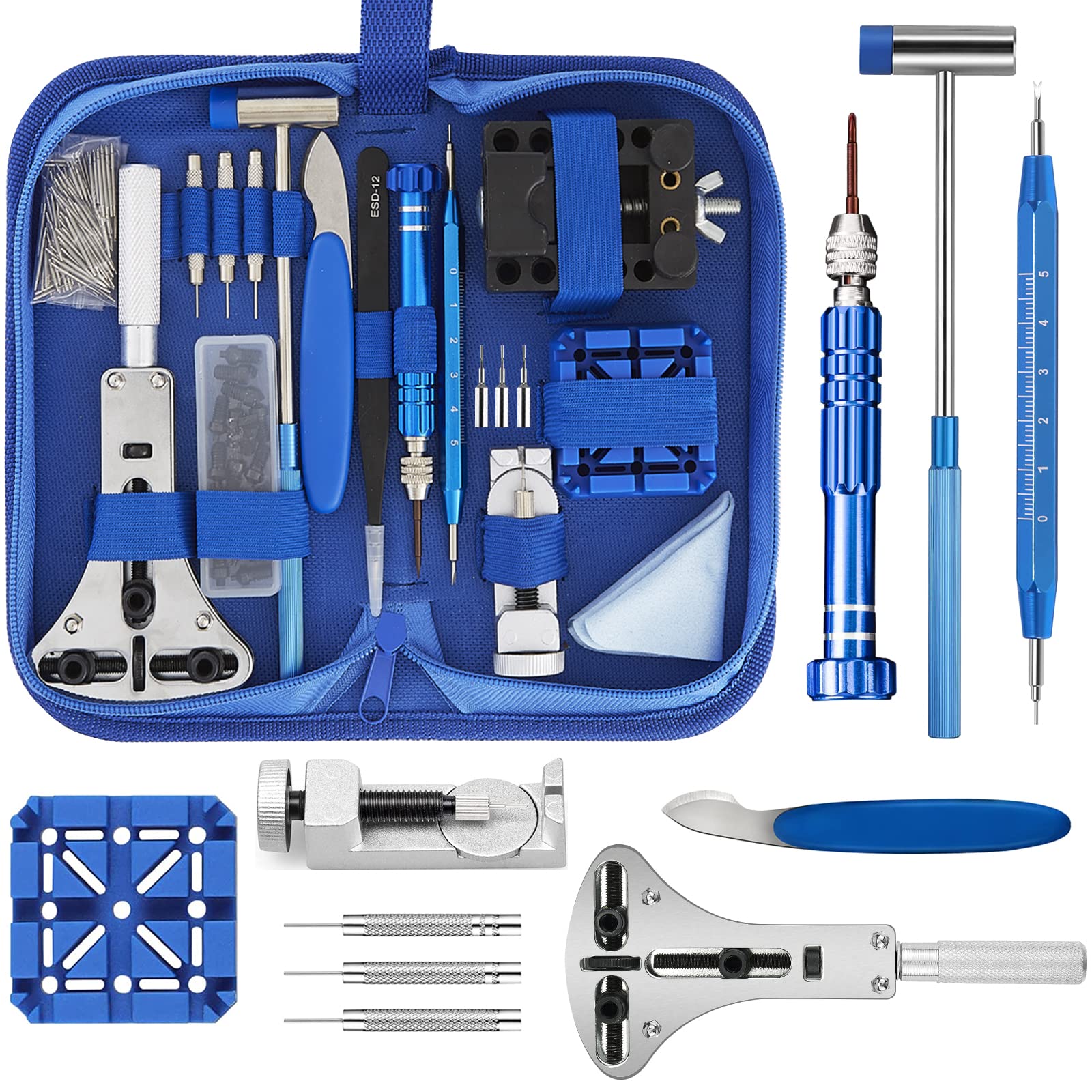 Professional Watch Repair Kit - JUNP·GAN Watch Battery Replacement Tool Set with Link Remover & Portable Storage Bag (Blue) - Perfect for DIY Watch Repair, Battery Change, and Band Adjustment at Home