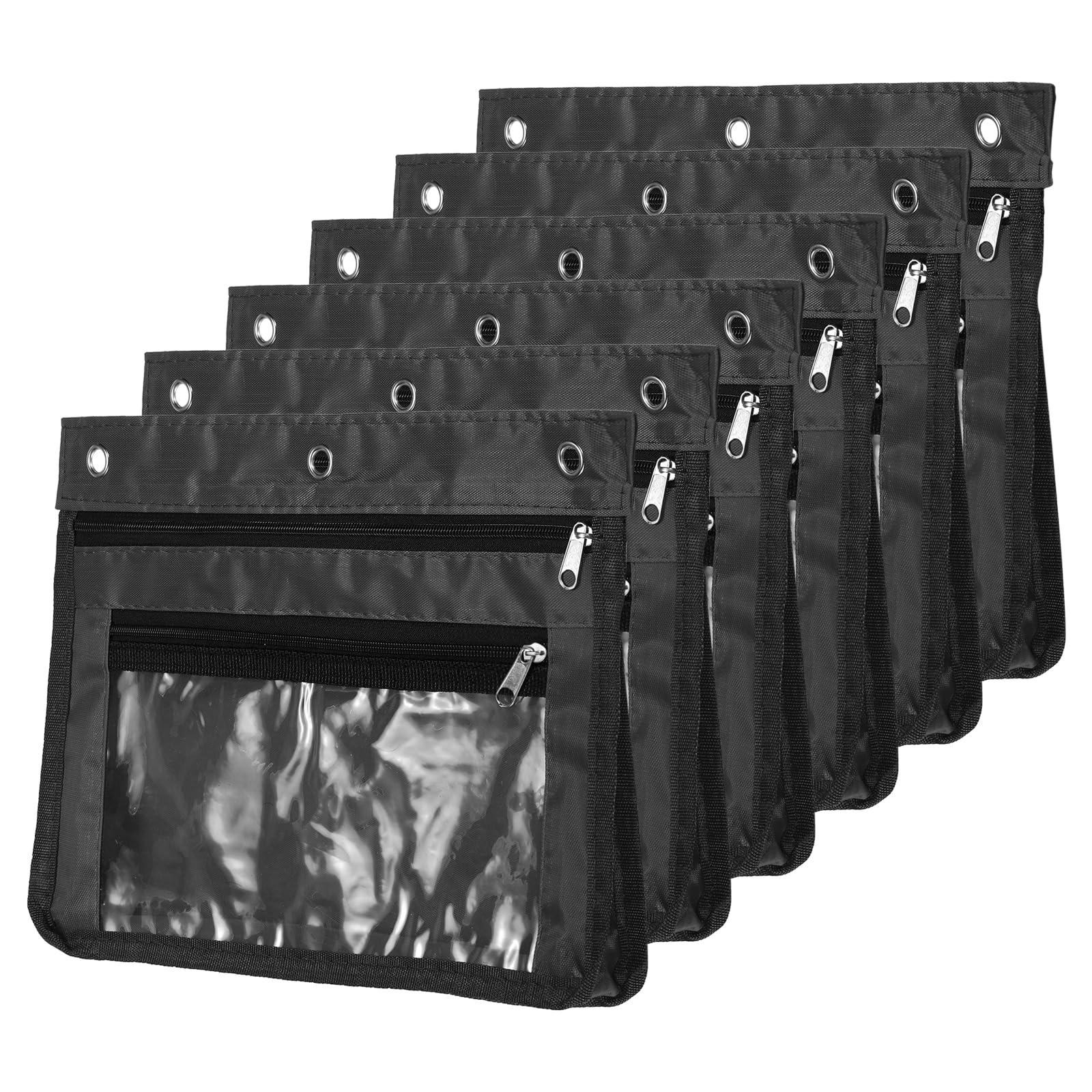 PATIKIL 6-Pack Expandable Pencil Pouch for 3-Ring Binders - Large Capacity Oxford Cloth Zipper Pencil Case for School, Office & Home Organization (Black) - Perfect for Students, Professionals & Stationery Storage