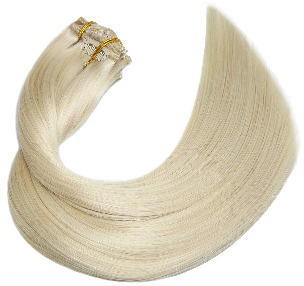 Aison 20 Inch Clip-in Human Hair Extensions - Platinum Blonde Straight 7pcs 120g Thick Wefts for Volume & Length | Perfect for Parties, Weddings & Daily Styling