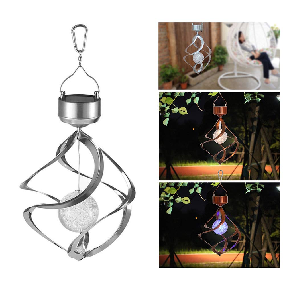 Solar LED Wind Spinner Light - 7 Color Changing Outdoor Garden Decor with Hanging Chimes | Weatherproof Patio, Yard & Lawn Decoration for Nighttime Ambiance
