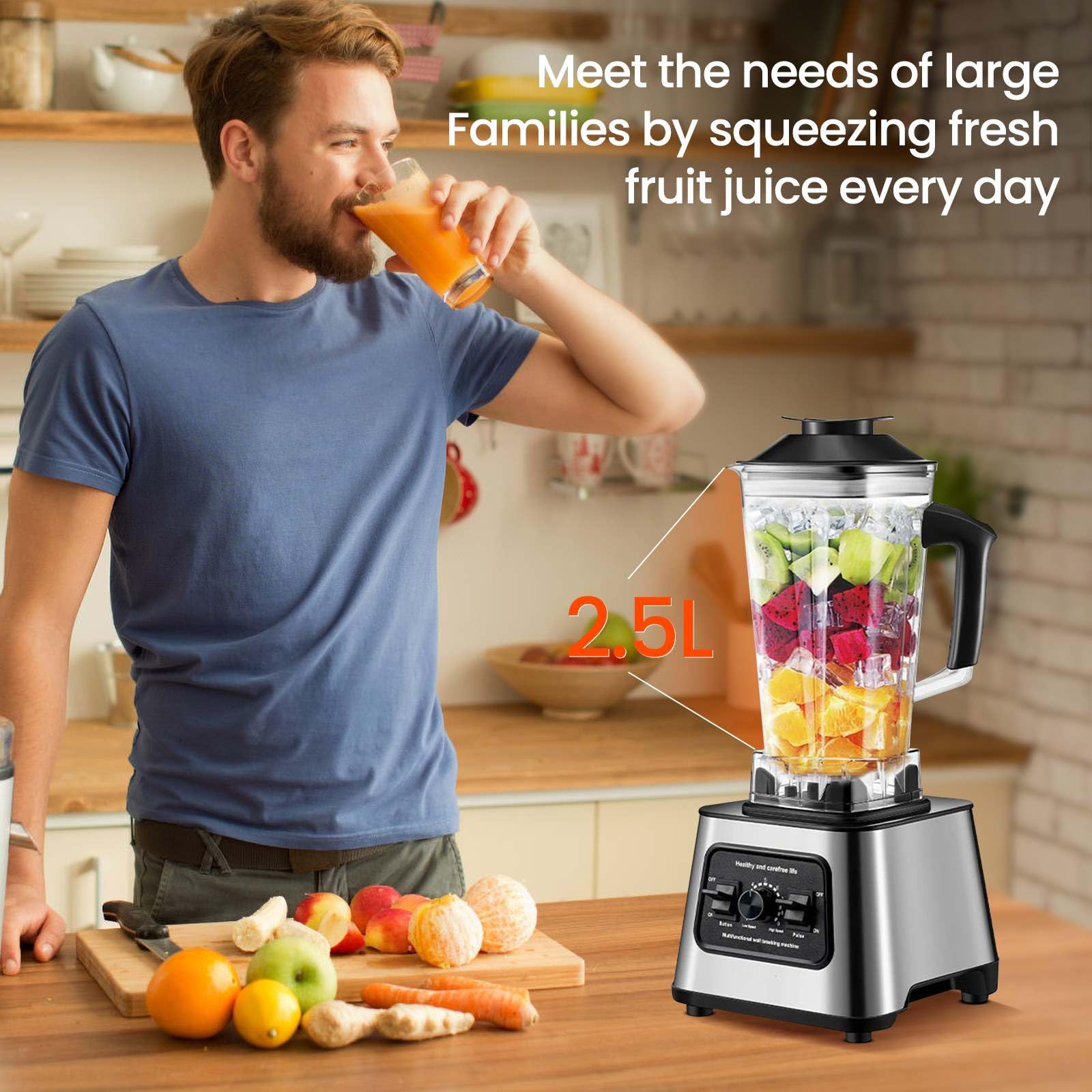 6000W High-Speed Blender - Professional Multifunctional Mixer with Pulse Function, Adjustable Speed & Auto Cleaning - 2.5L BPA-Free Glass Jar - Perfect for Smoothies, Juices, Soups & Food Prep