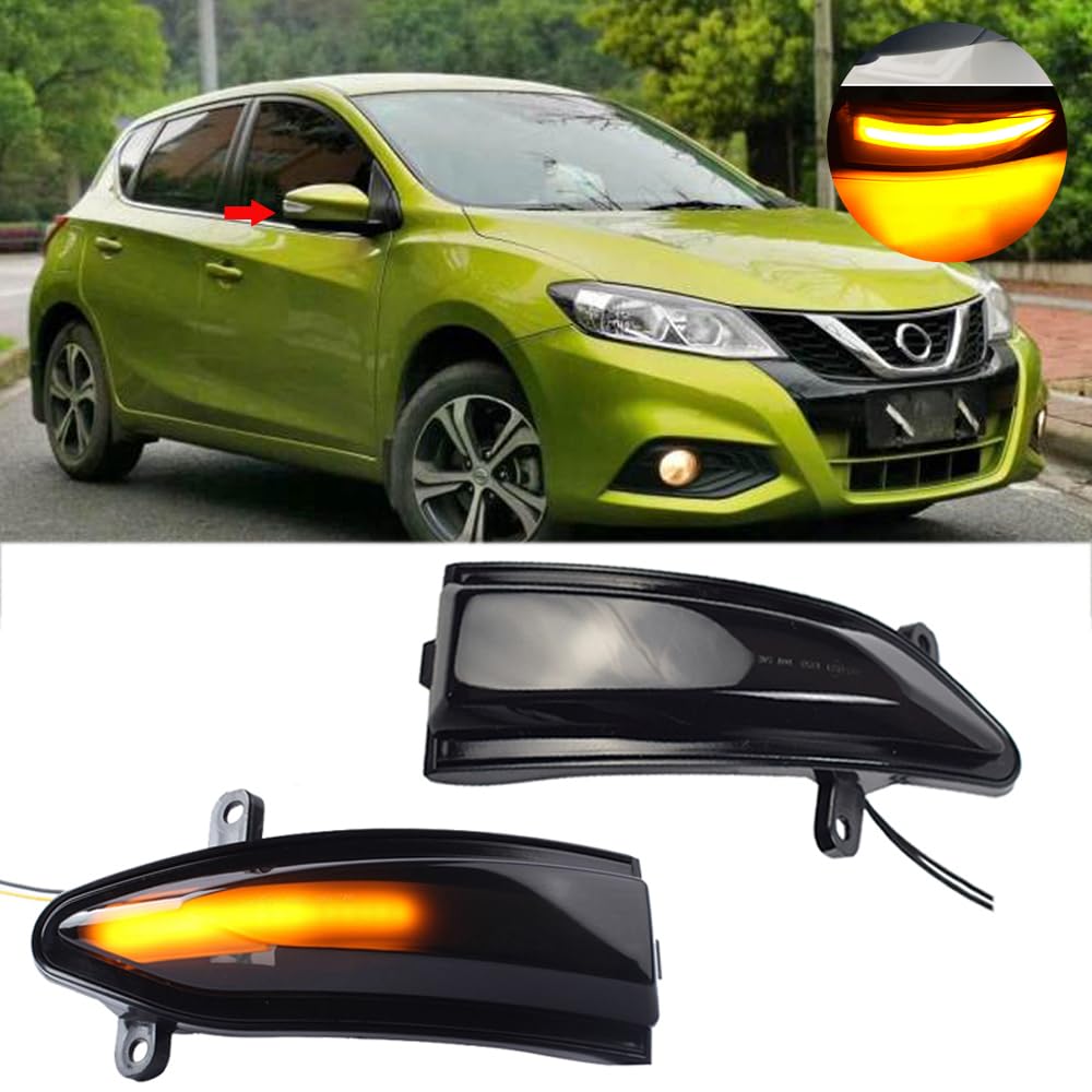 Dynamic LED Sequential Side Mirror Turn Signal Light Blinker for Nissan Altima Teana L33 Sylphy Sentra B17 Tiida Pulsar C13 - Upgrade Your Car's Safety & Style with Bright Sequential Turn Signals for Day & Night Driving