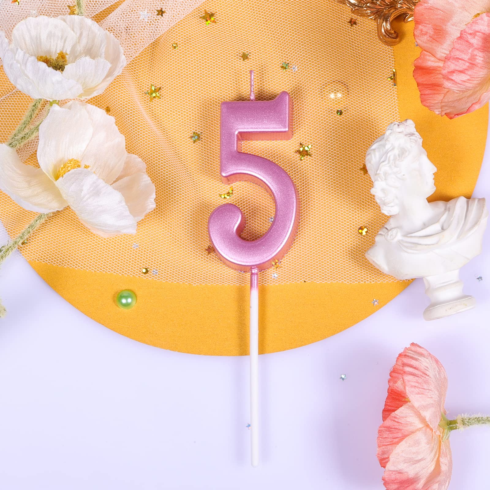 AIEX 2.76 Inch (7cm) Pink Number 5 Cake Candles - Happy Birthday Wedding Anniversary Party Toppers for Cakes, Cupcakes & Desserts | Perfect for Birthday Celebrations, Wedding Anniversaries & Special Events