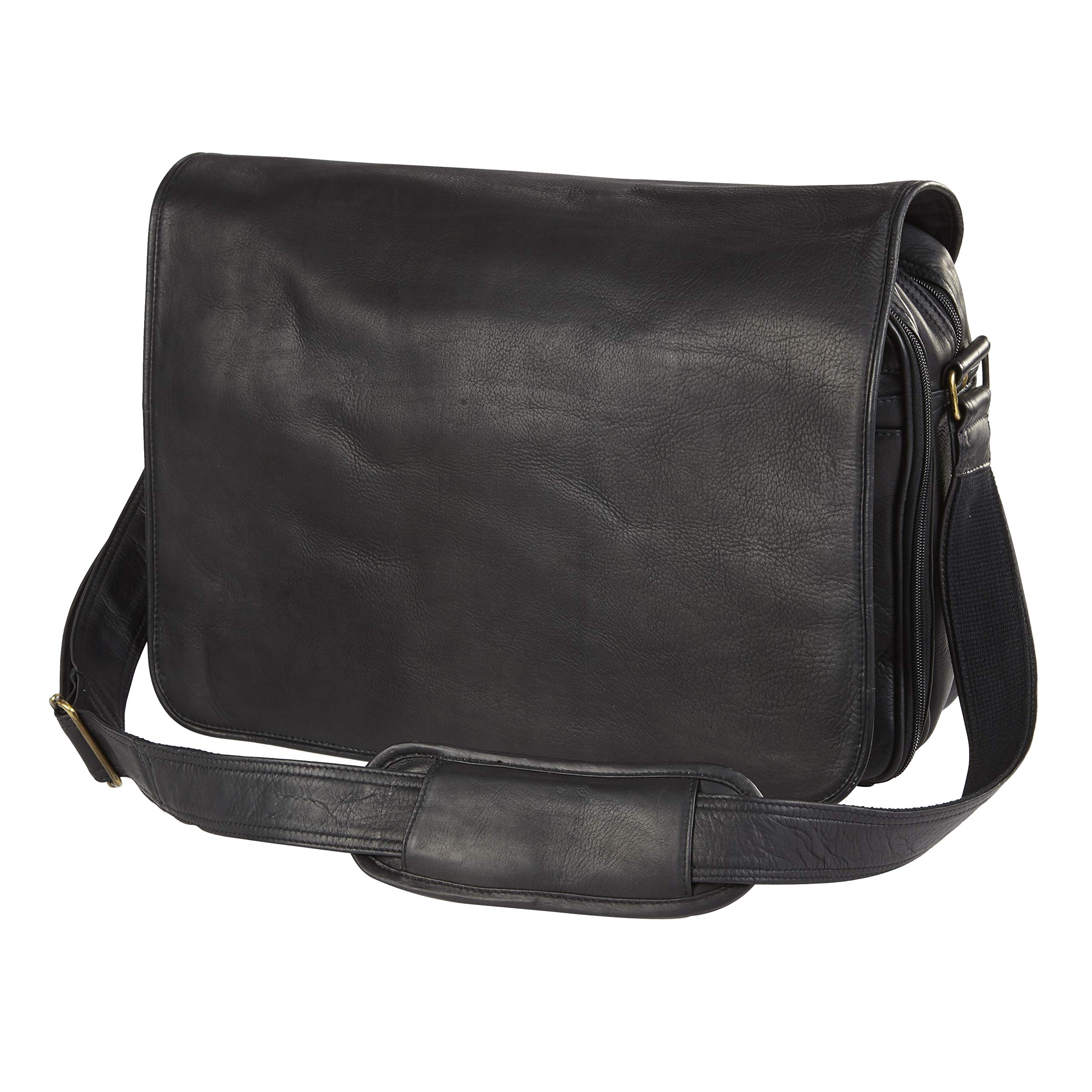 Premium Genuine Leather Laptop Messenger Bag - Vachetta Black Crossbody Sling for Work, Travel & Business - Stylish & Durable Laptop Briefcase for Men & Women