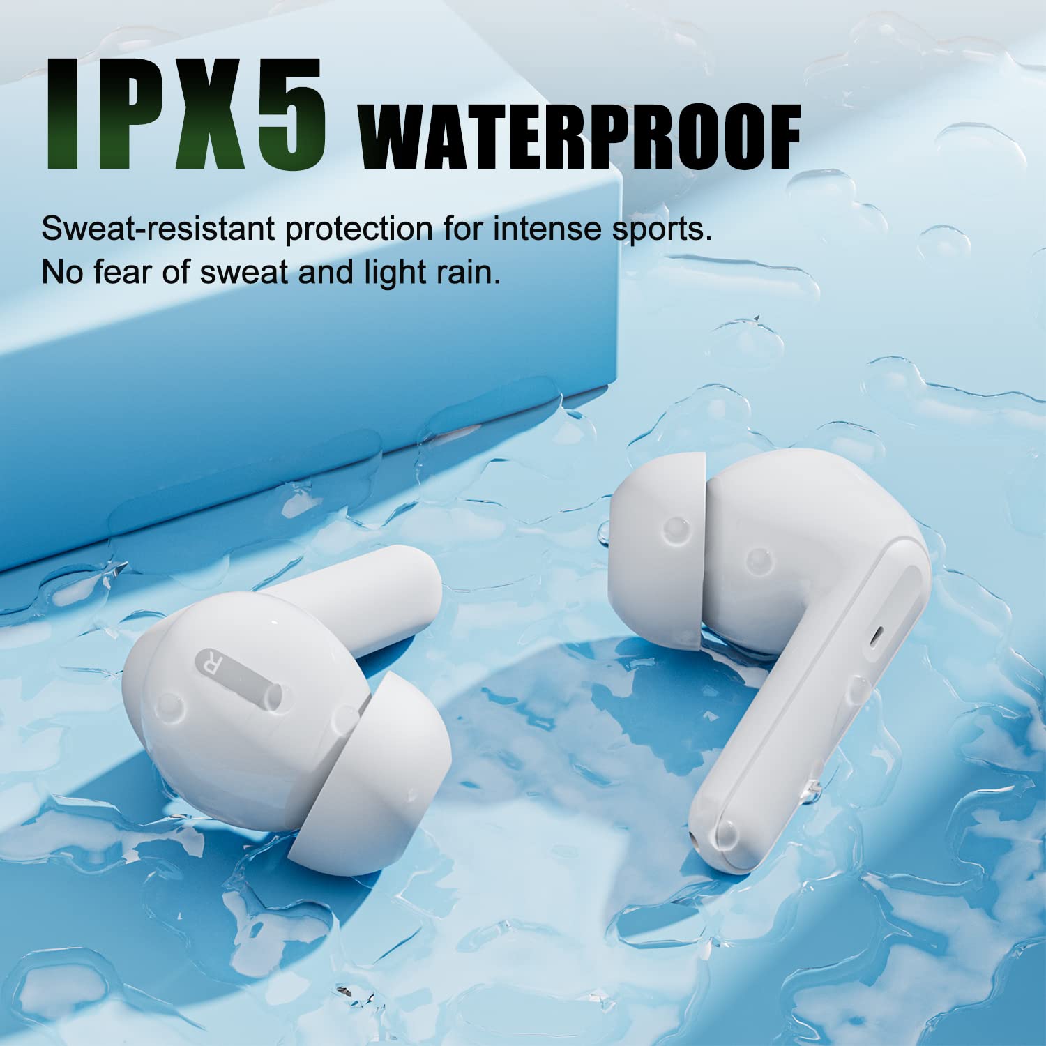 Premium True Wireless Earbuds Bluetooth 5.3 with Active Noise Cancelling, IPX7 Waterproof Stereo Earphones with Built-in Mic, Touch Control & Deep Bass for iPhone Android - Perfect for Workouts, Commuting & Travel (Ivory)