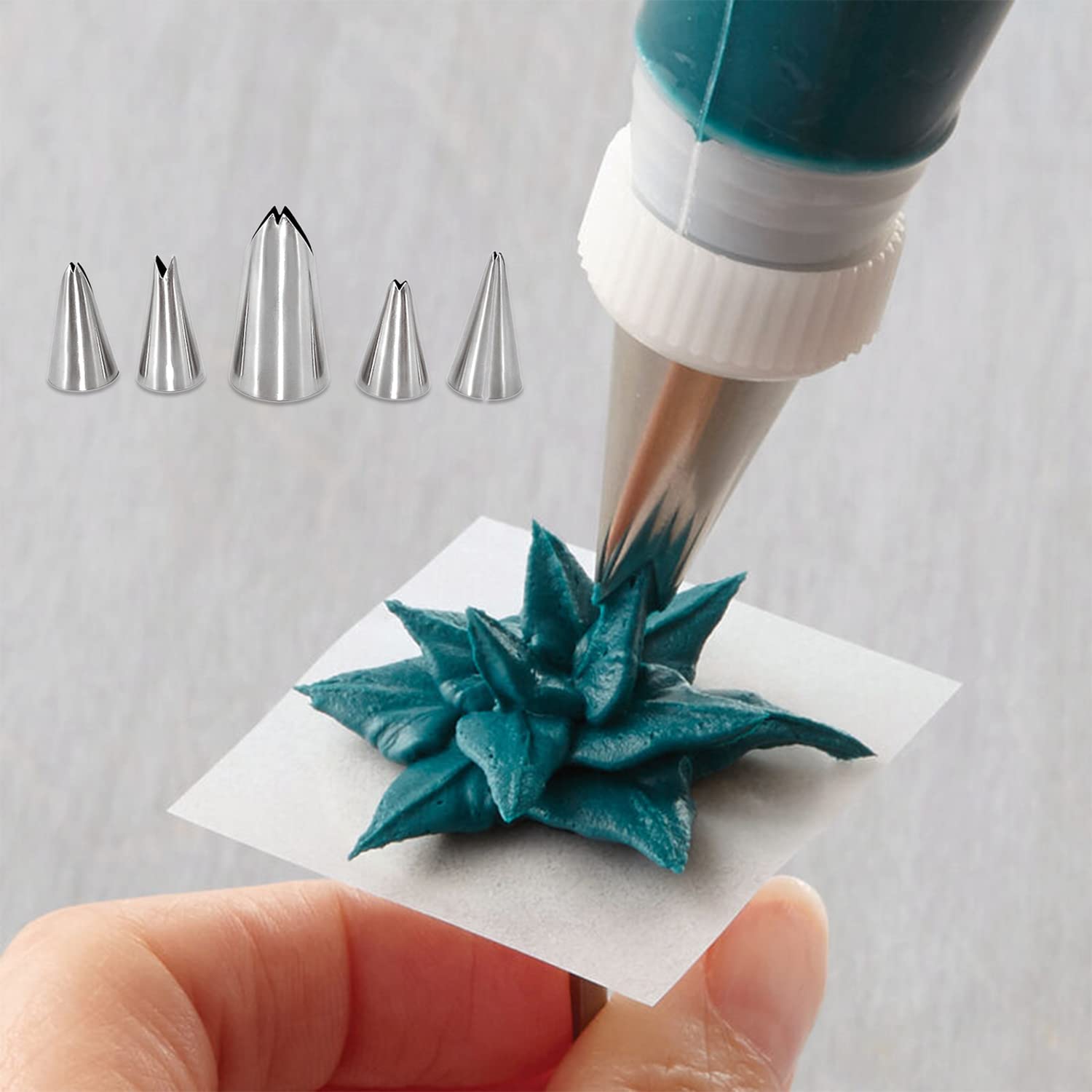 Suuker Leaf Piping Tips - 5 Piece Stainless Steel Cake Decorating Kit for Professional Baking | Perfect for Cupcakes, Wedding Cakes & DIY Dessert Decorating