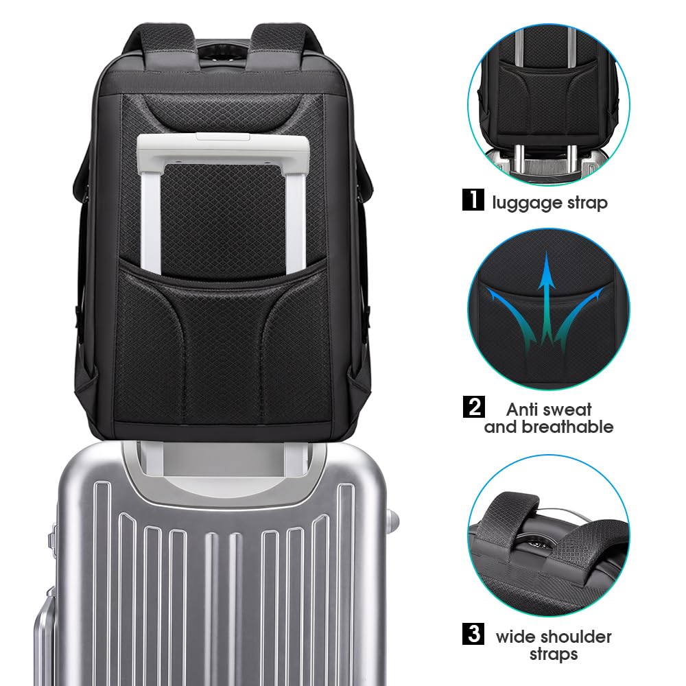 BANGE Anti-Theft Waterproof Laptop Backpack for Men - USB 3.0 Charging Port Business Travel Backpack Fits 17.3 Inch Notebook - Perfect for Commuting, College & Outdoor Adventures