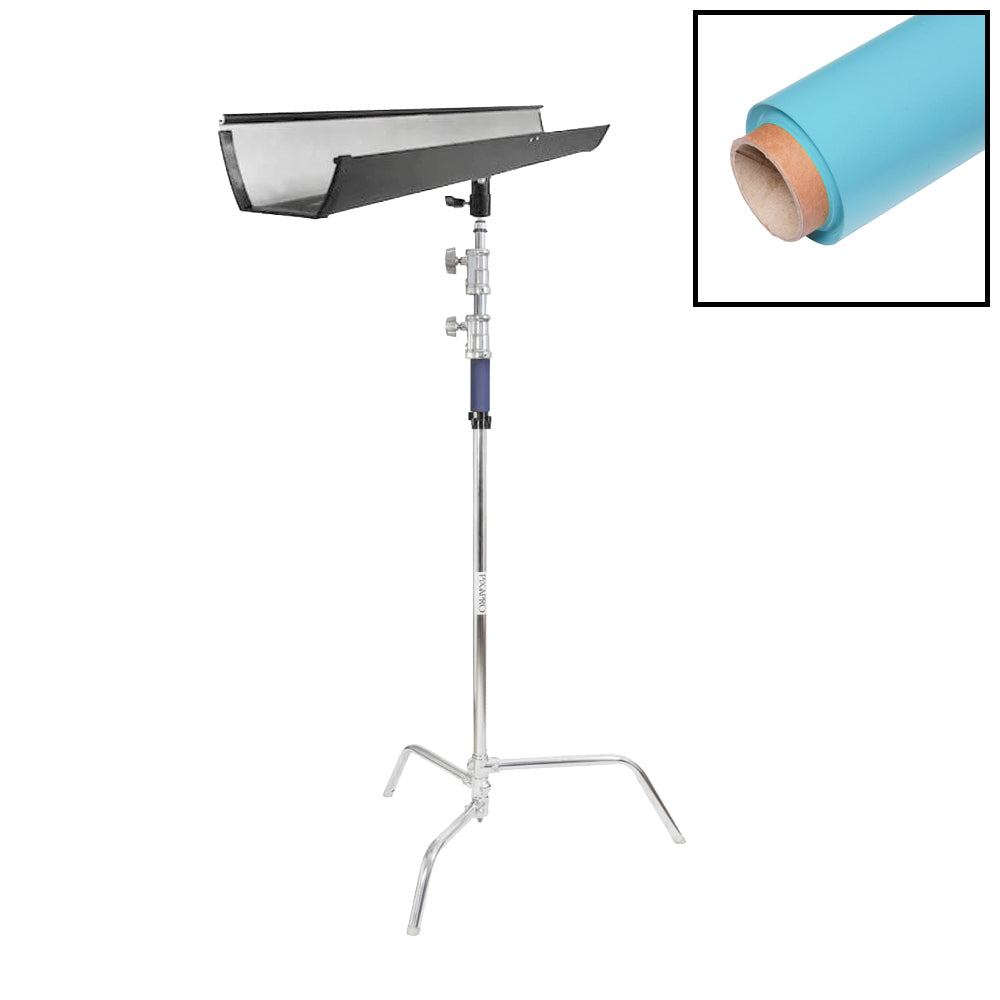 1.35x10m White Paper Backdrop with T-Bone Background Bracket & C-Stand - Professional Photography Studio Backdrop for Portraits, Product Shoots, and Video Production