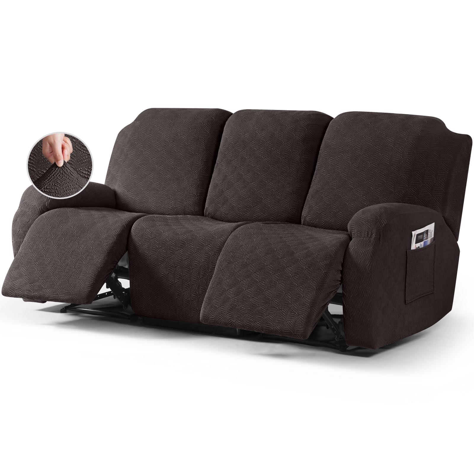 Timeless Recliner Sofa Cover - Stretchable Washable Slipcover for 3-Seater Reclining Couches (Chocolate Brown) - Perfect for Living Room Furniture Protection & Style Upgrade