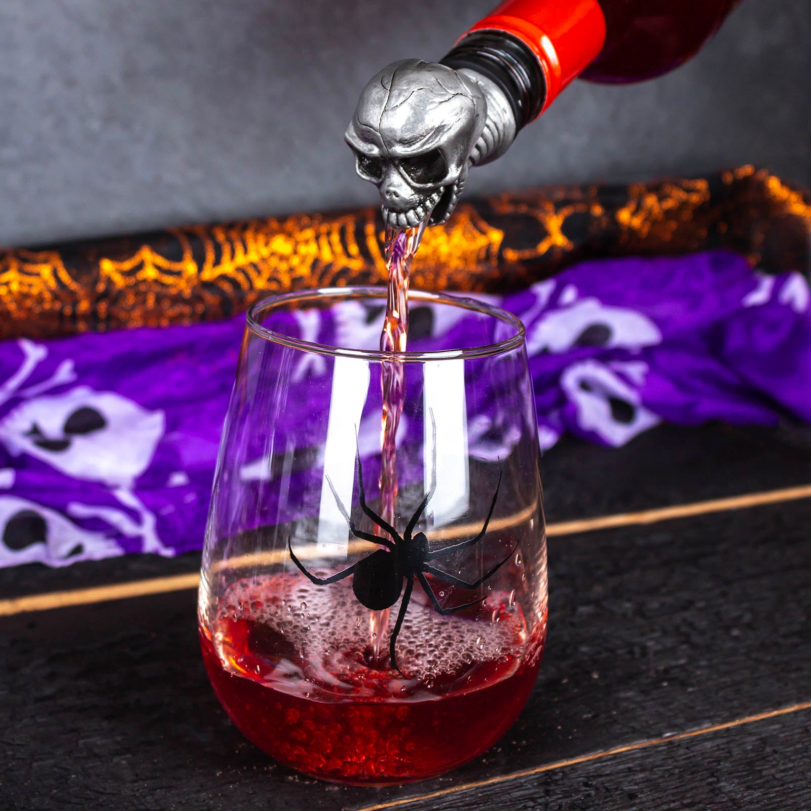 BarConic® Free Flow Liquor Pourer - Antique Pewter Plated Skull Design for Whiskey, Vodka & Cocktail Bottles | Perfect for Home Bars, Parties & Gifts