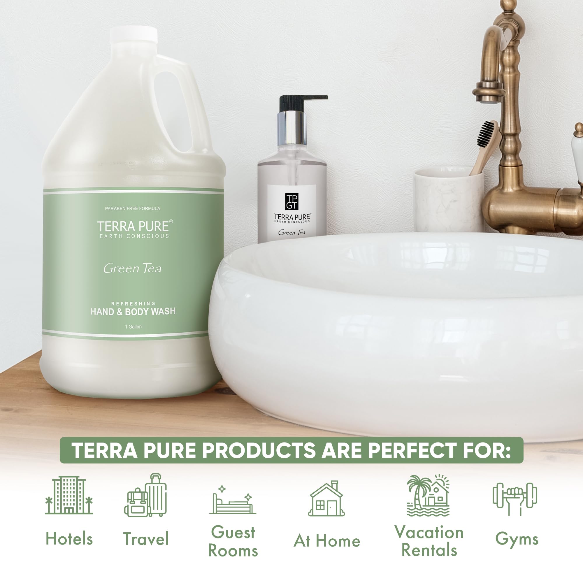 Terra Pure Hotel Hand & Body Wash Soap Refill - 4 Gallons (Set of 4) | Bulk Liquid Soap for Dispensers | Perfect for Hotels, Spas, Gyms & Public Restrooms