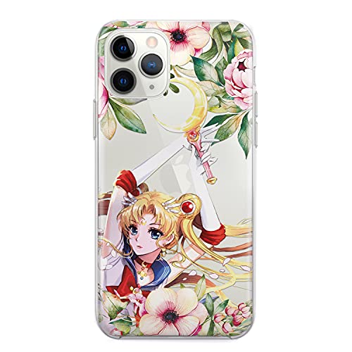 **Sailor Moon Anime Crystal Senshi Phone Case - Floral Clear Silicone Cover for iPhone 12 Pro Mini, 11, Xs Max, Xr, SE 2, X, 8, 7, 6, 6S Plus - Perfect Manga Gift & Anime Accessory for Fans (iPhone 11 Pro Max) - Great for Cosplay, Conventions & Everyday Use**