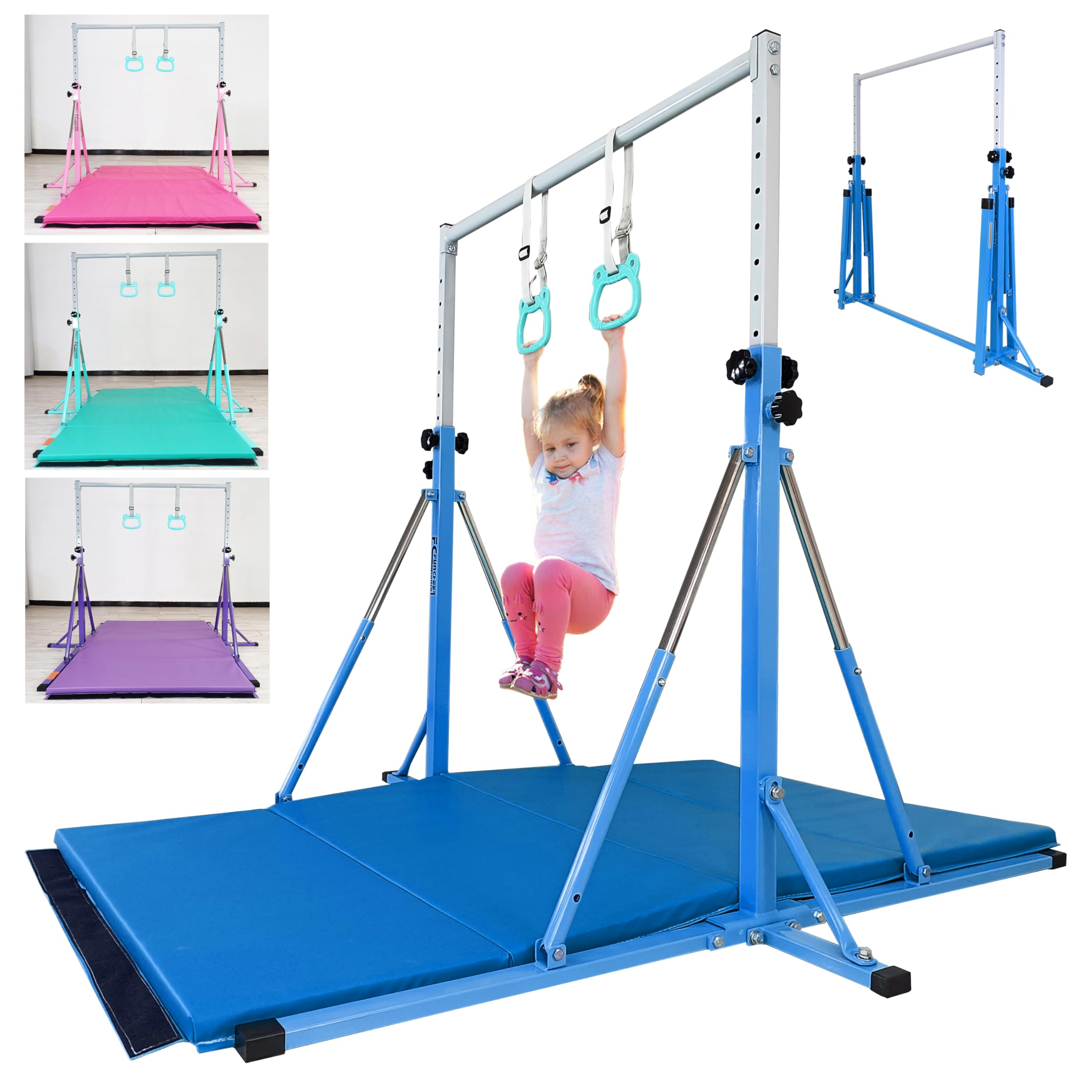 Foldable Gymnastics Bar for Kids Ages 3-15 | 5FT Adjustable Horizontal Training Bar with Triangle Stable Structure | Home Gym Equipment for Strength Training & Playtime