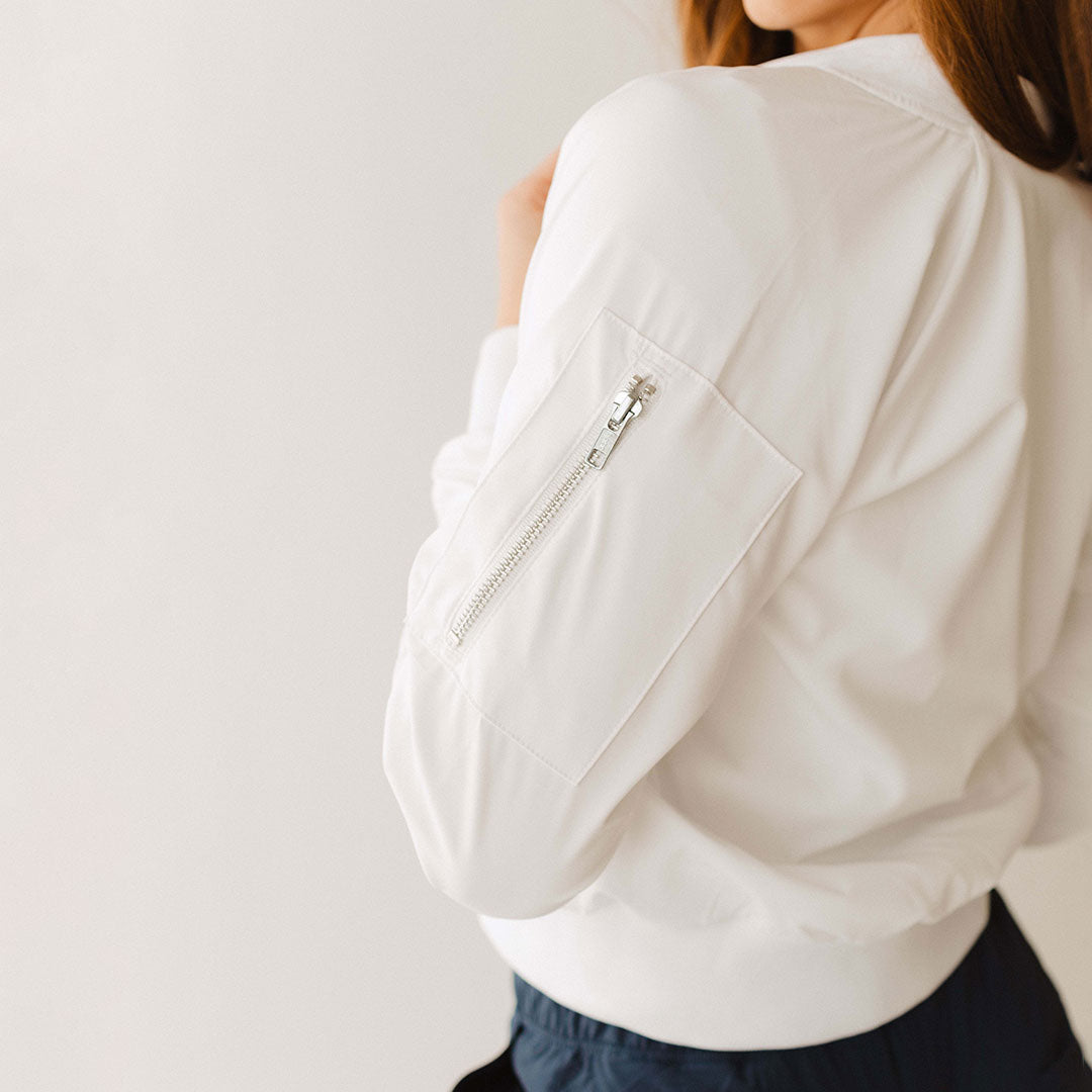 BYU Bomber Jacket for Men & Women - Lightweight White Windbreaker Jacket with Zipper Closure - Perfect for Casual Wear, Street Style & Outdoor Activities