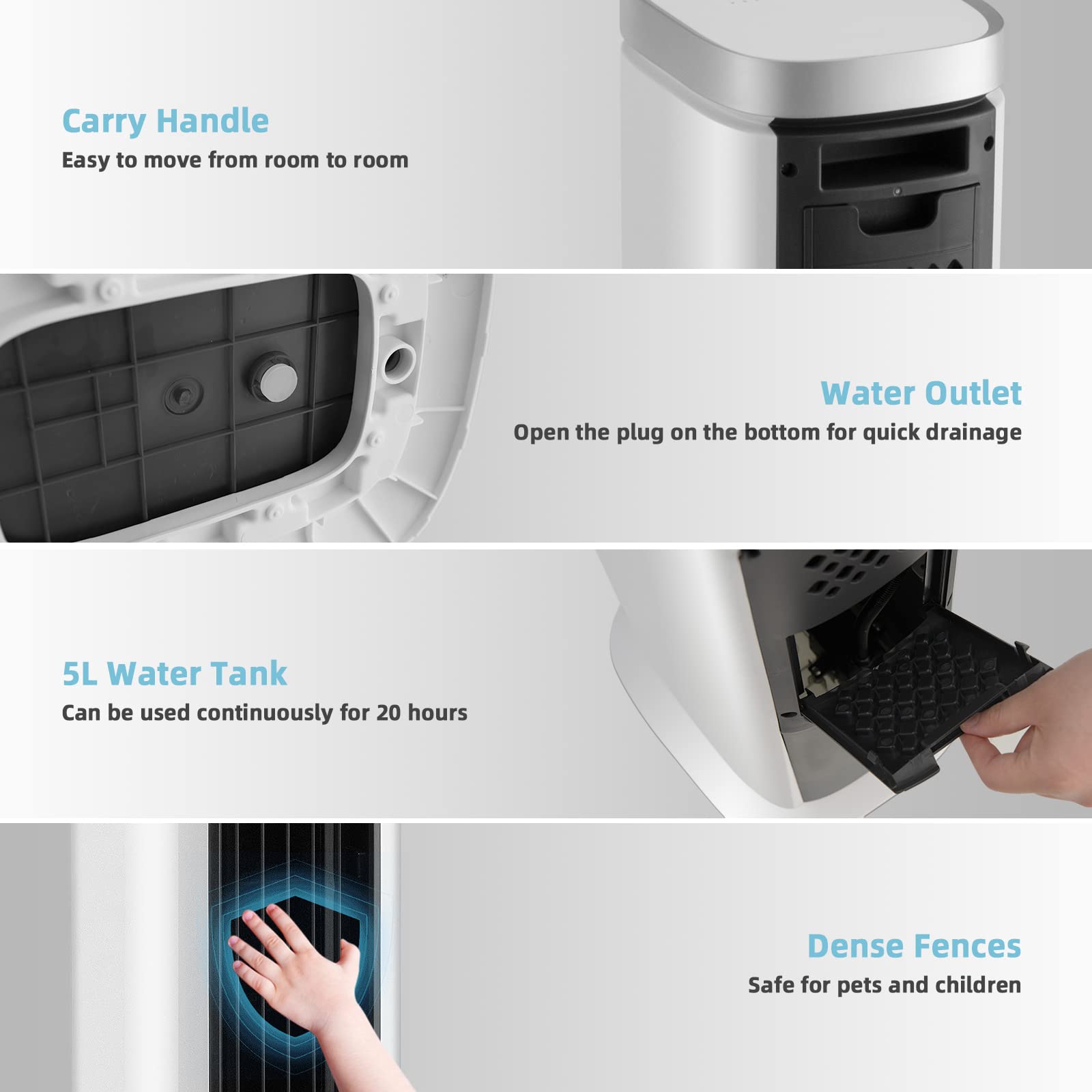 PETSITE Portable Air Conditioner for Windowless Rooms - 3-in-1 Evaporative Cooler with Remote Control, 4 Speed Settings, 7H Timer & 4 Ice Packs - Personal Bladeless Tower Fan & Swamp Cooler for Home, Office, Bedroom - Perfect for Summer Cooling, Small Spaces & Energy-Efficient Climate Control