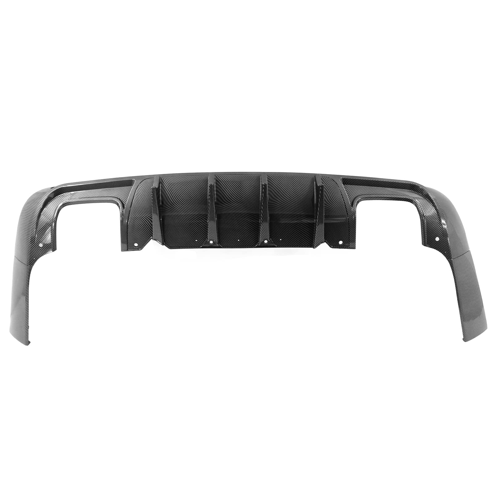 IKON MOTORSPORTS V4 Style Carbon Fiber Print Rear Diffuser for 2015-2023 Dodge Challenger | PP Bumper Lip Spoiler with Shark Fins | Aggressive Styling Upgrade for Street Racing & Car Shows