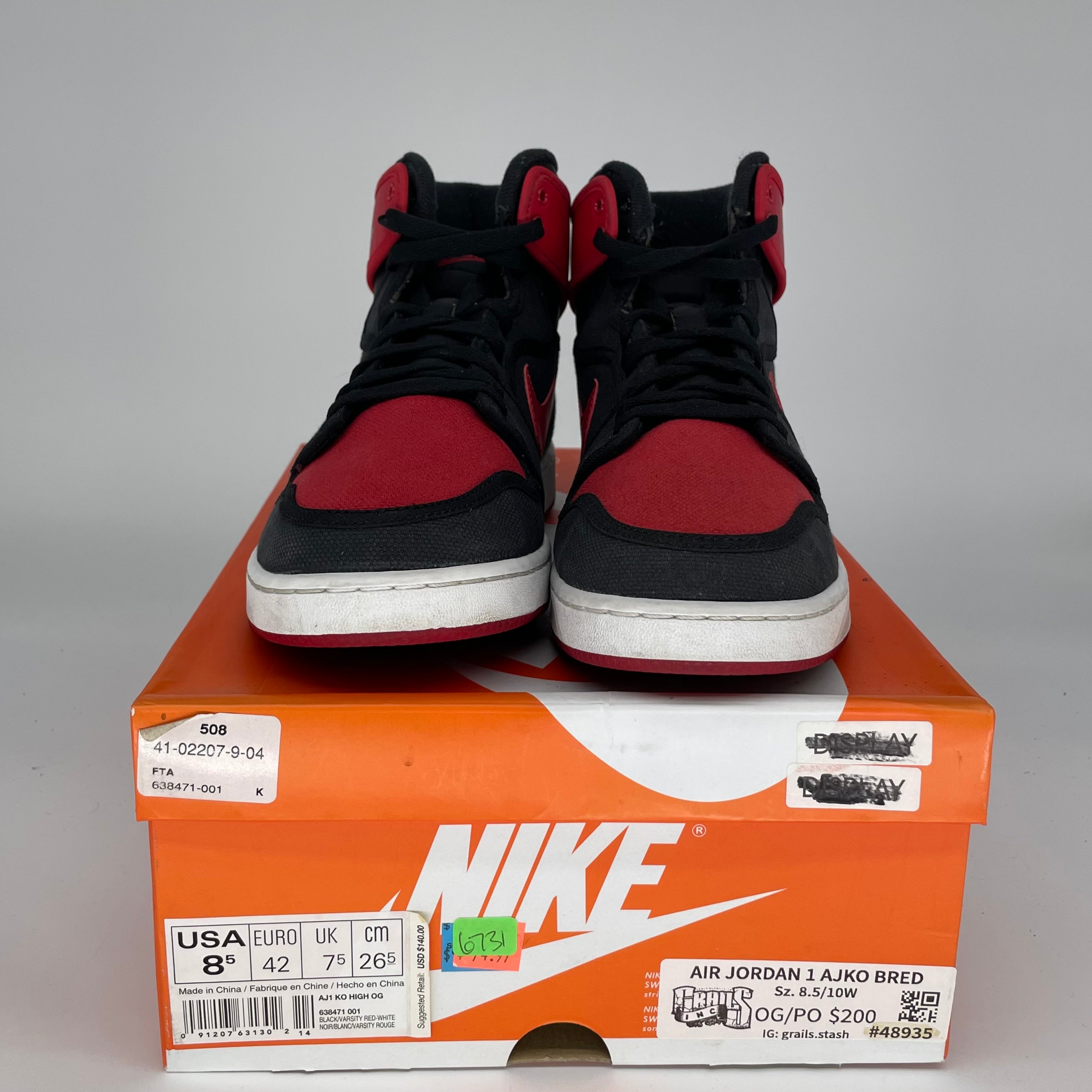 Original Air Jordan 1 AJKO Bred Men's Basketball Shoes Size 8.5 (638471-001) - Retro Style Sneakers for Casual Wear & Street Fashion