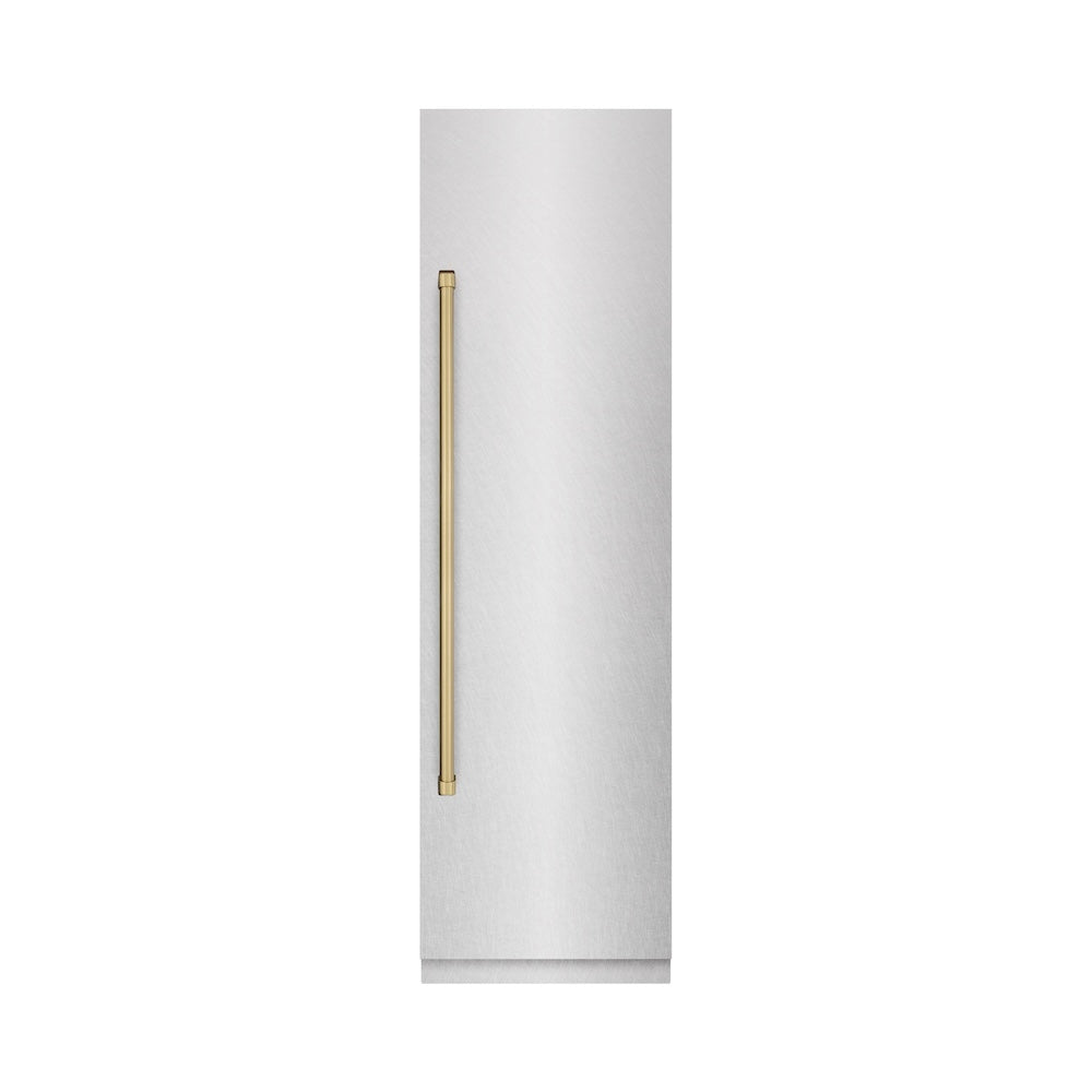ZLINE Autograph Edition 24-Inch 12.5 cu ft Column Refrigerator - Stainless Steel with Graphite Gray Interior & Champagne Bronze Accents - Perfect for Modern Kitchens & Open-Concept Living Spaces (RCRVZ SN 24 CB)