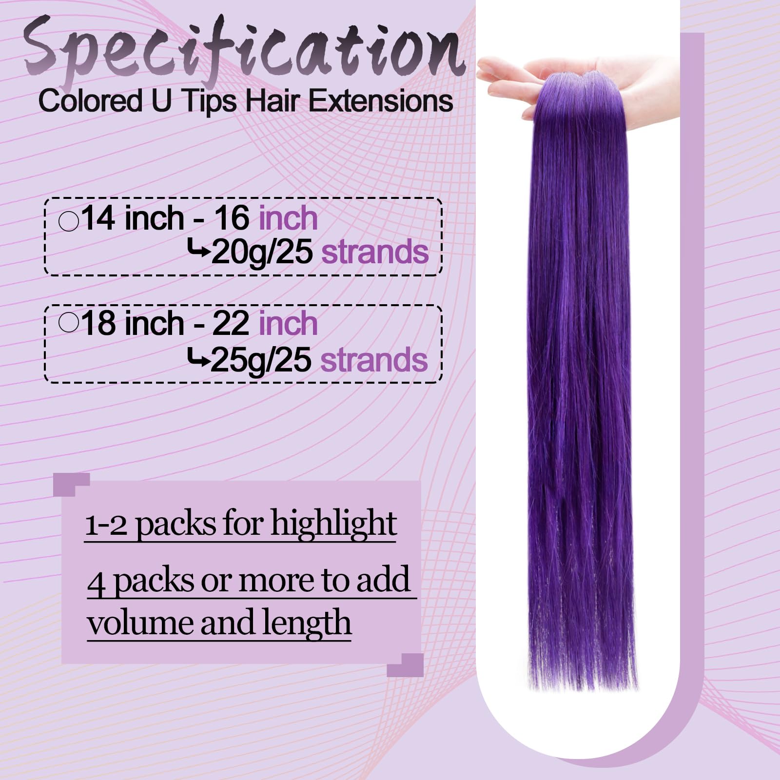 RUNATURE 16 Inch Purple Tape-In & U-Tip Human Hair Extensions for Women - Clip-In Remy Hair for Styling, Parties & Cosplay
