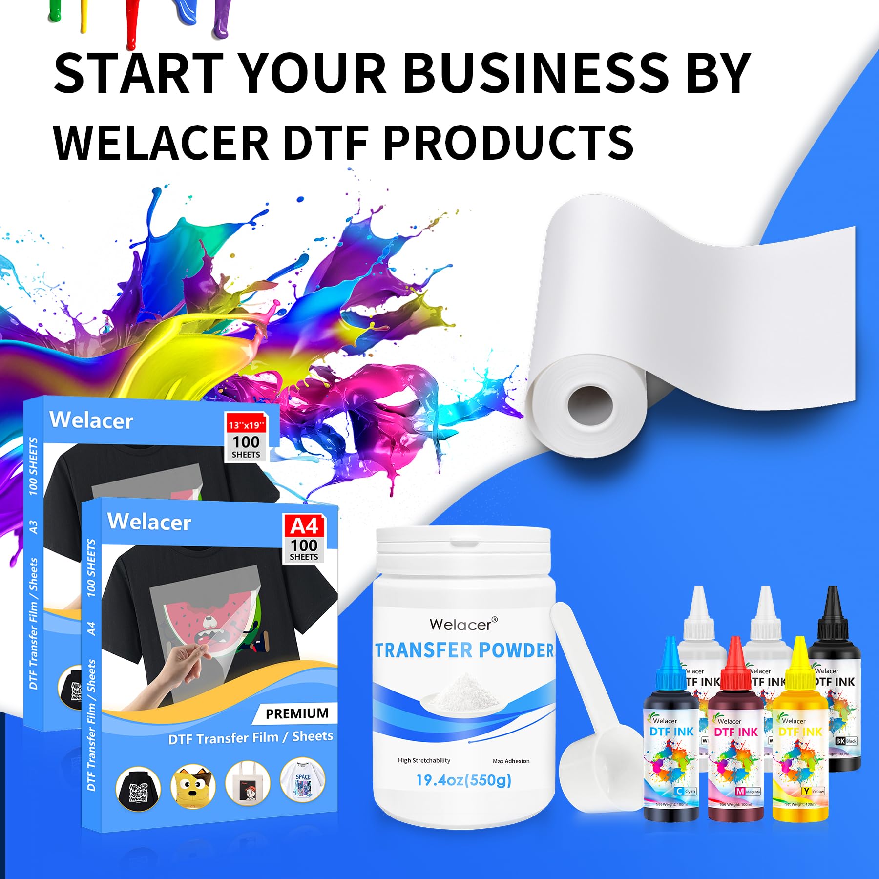 100 Sheets DTF Transfer Film Paper A3 Size - Double Sided Thick Clear PET Heat Transfer Sheets for Epson Inkjet & DTG Printers - Direct to Garment Printing on T-Shirts, Textiles & Custom Apparel - Perfect for DIY T-Shirt Design, Small Business & Home Craft Projects