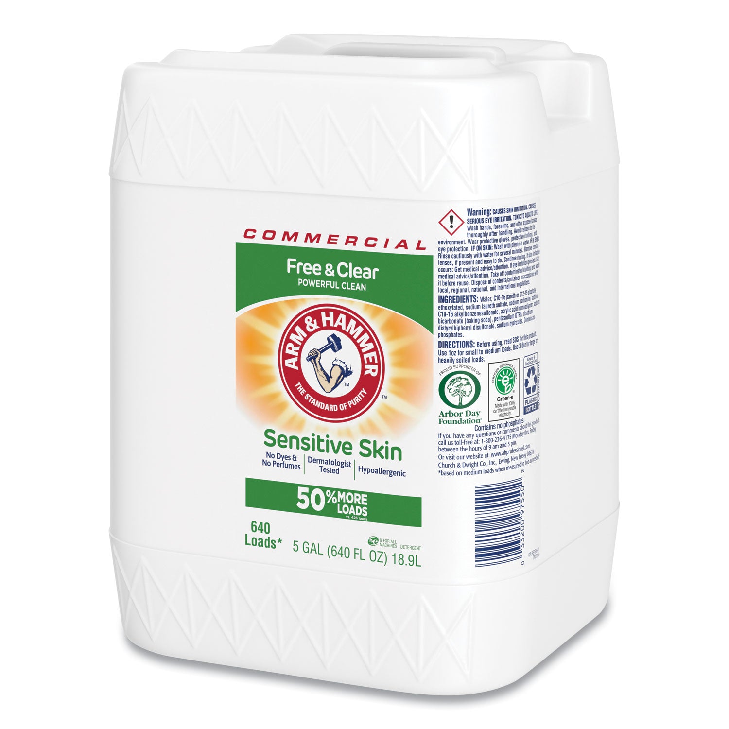 Arm & Hammer™ HE Compatible Liquid Laundry Detergent, Unscented & Hypoallergenic - Free and Clear Formula, 5 Gallon Jug (640 Loads) - Ideal for Sensitive Skin & High-Efficiency Washing Machines
