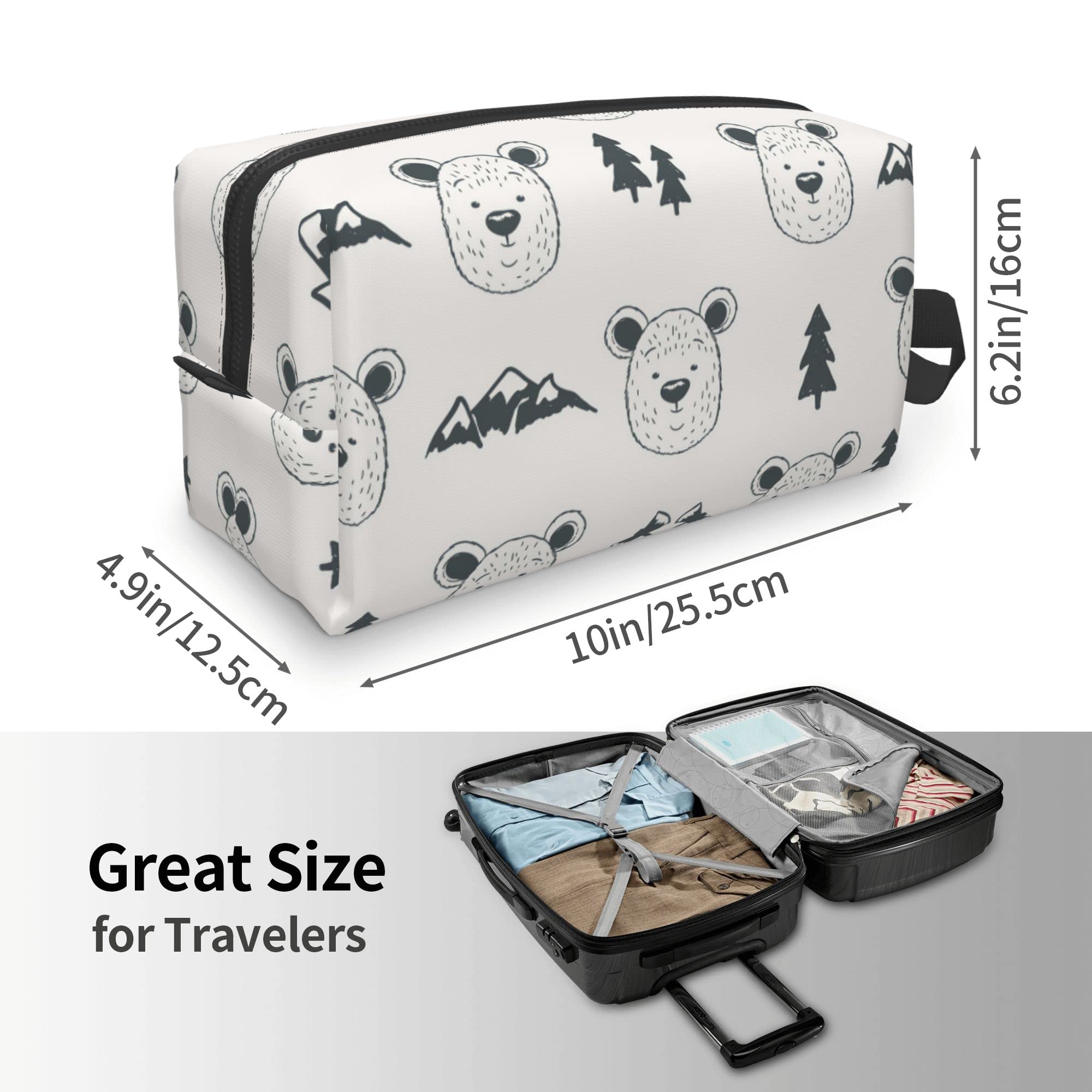 Bear Heads Women's Large Travel Toiletry Bag Organizer - Waterproof Cosmetic & Makeup Case for Bathroom, Shower, Gym, Vacation - Perfect for Travel Essentials & Stationery Storage