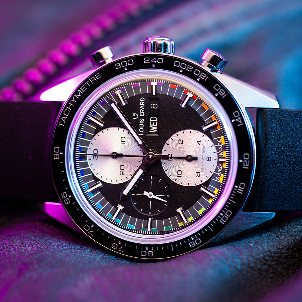 2300 Sport Chronograph Rainbow 44mm Black Watch - Waterproof Luxury Men's Chronograph for Diving, Racing & Outdoor Adventures