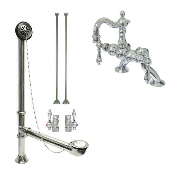 Chrome Deck Mount Clawfoot Tub Faucet Set with Drain Supplies & Stops - CC2002T1 System | Perfect for Vintage Bathroom Renovation & Freestanding Bathtub Installation
