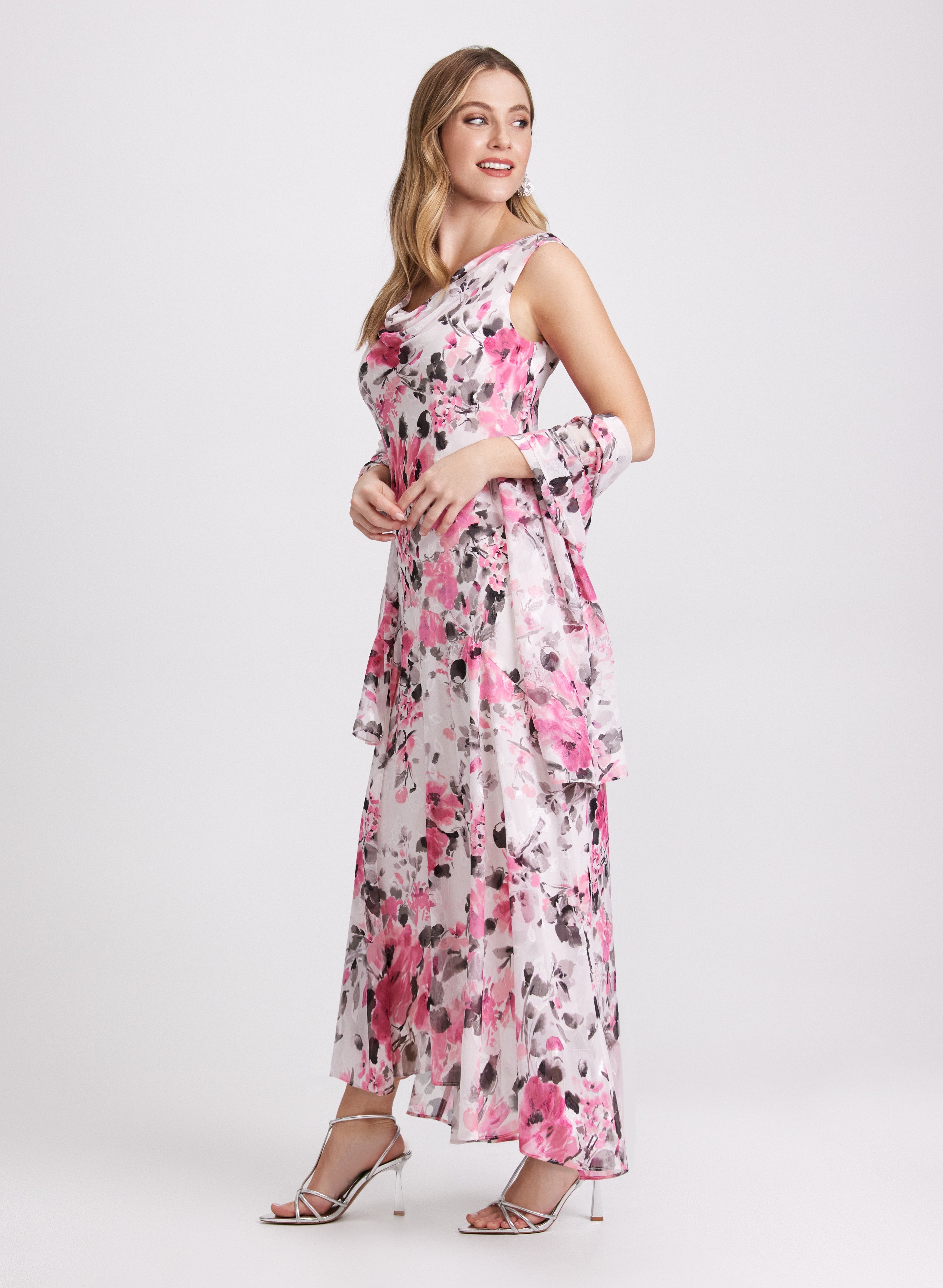 Floral Print Shawl & Dress - Elegant Womens Fashion Scarf & Dress Set for Spring Summer - Perfect for Weddings, Parties & Beach Outings