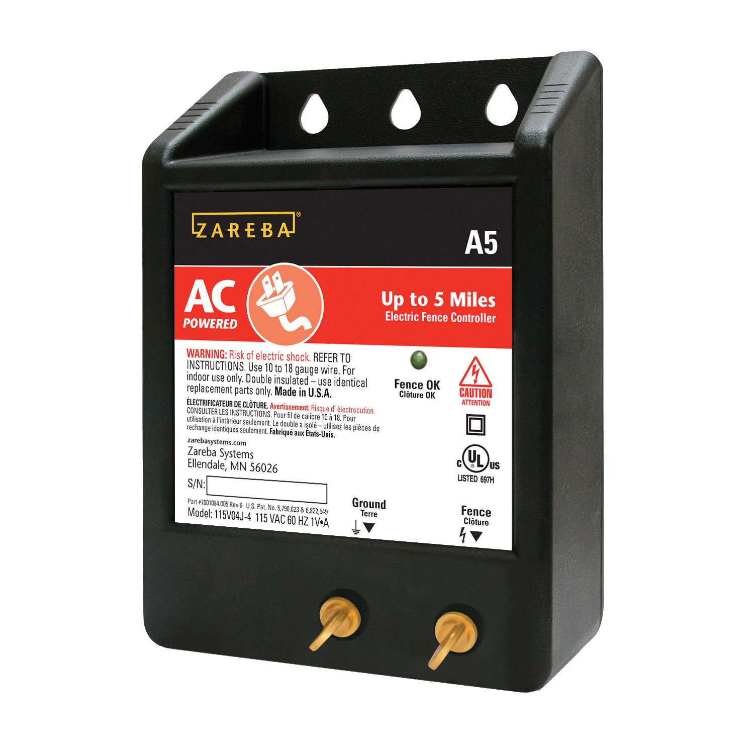 Zareba A5 5-Mile AC Electric Fence Charger - Solid State Energizer for Livestock & Farm Security | Perfect for Cattle, Horses & Pasture Protection